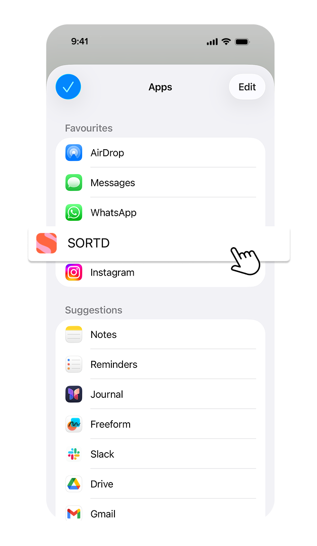 3. Select ‘edit’ and drag Sortd to your favourites
