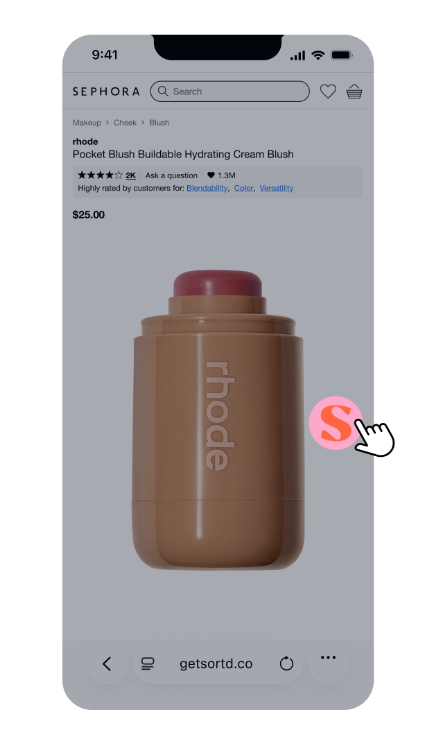 1.Tap the Sortd icon on any product page