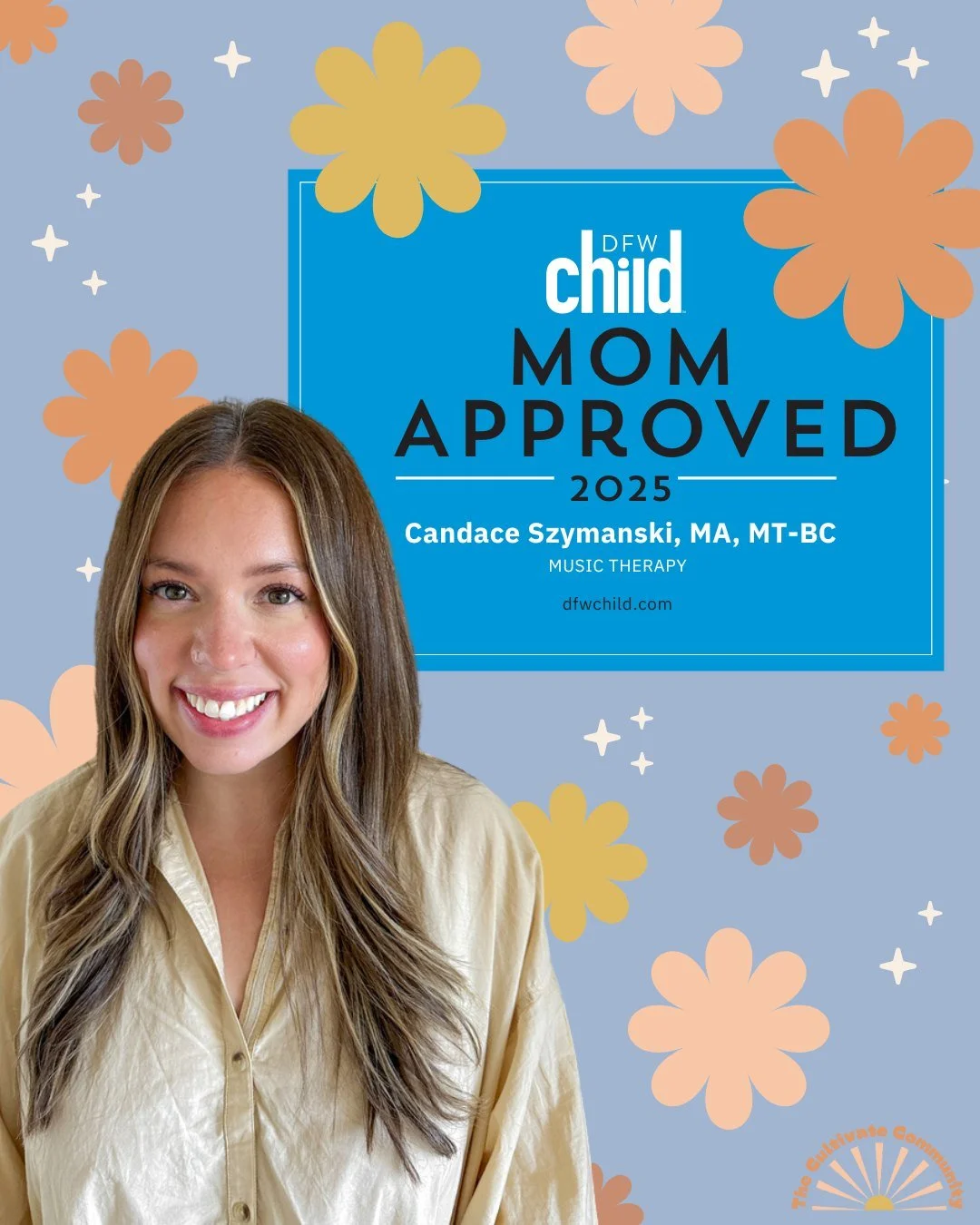 We&rsquo;re so excited to share that our very own Candace Szymanski, MA, MT-BC, has been named a 2025 Mom-Approved Music Therapist by @dfwchildmag! 🧡

Thank you to the incredible families who nominated her. Your trust means everything and it&rsquo;s