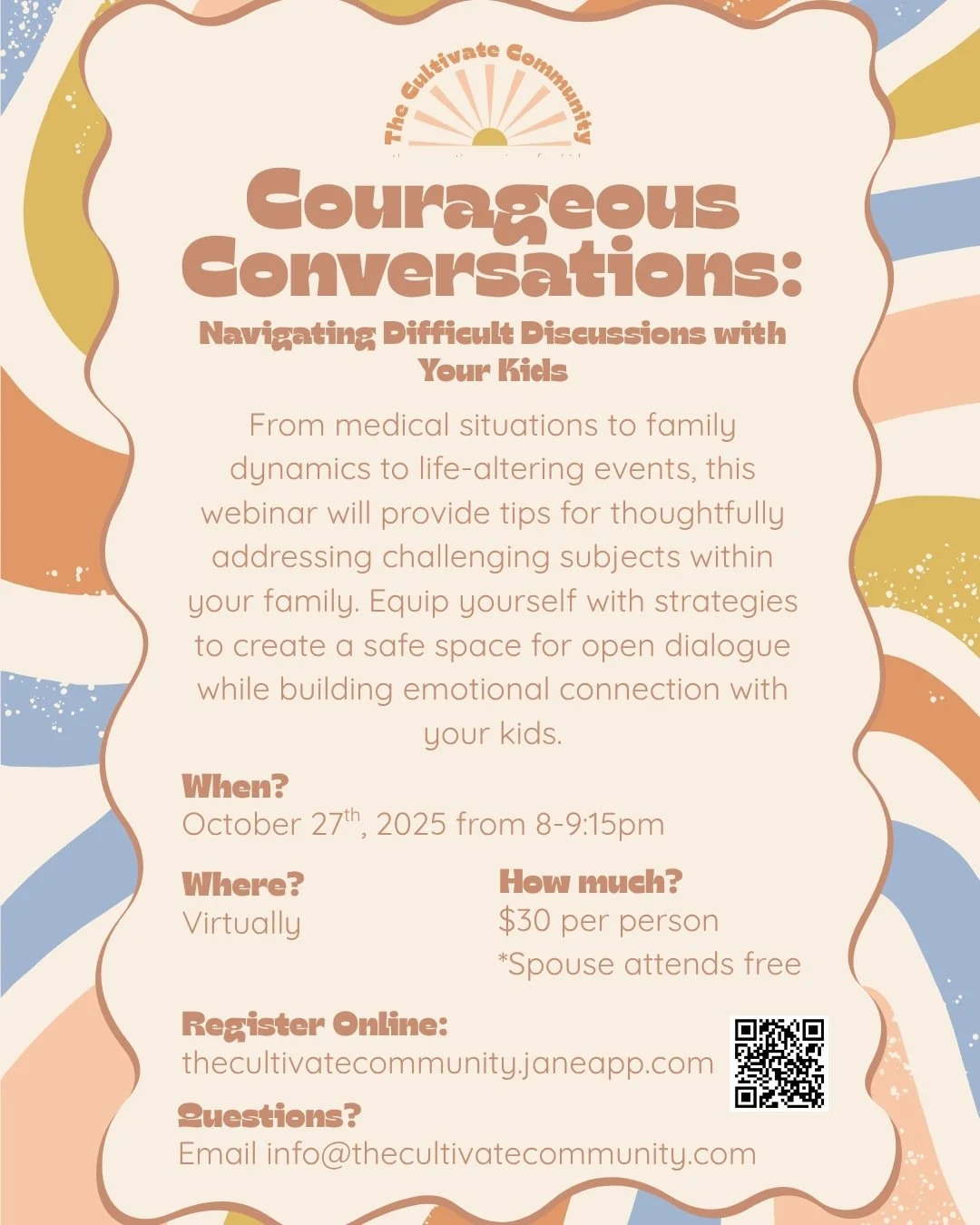 Talking about hard things with kids isn&rsquo;t easy&hellip;
Join us for Courageous Conversations, a virtual space for parents to learn ways to approach tough topics with honesty, empathy, and confidence.

🗓️ October 27th | 💻 Virtual | 💵 $30 (spou