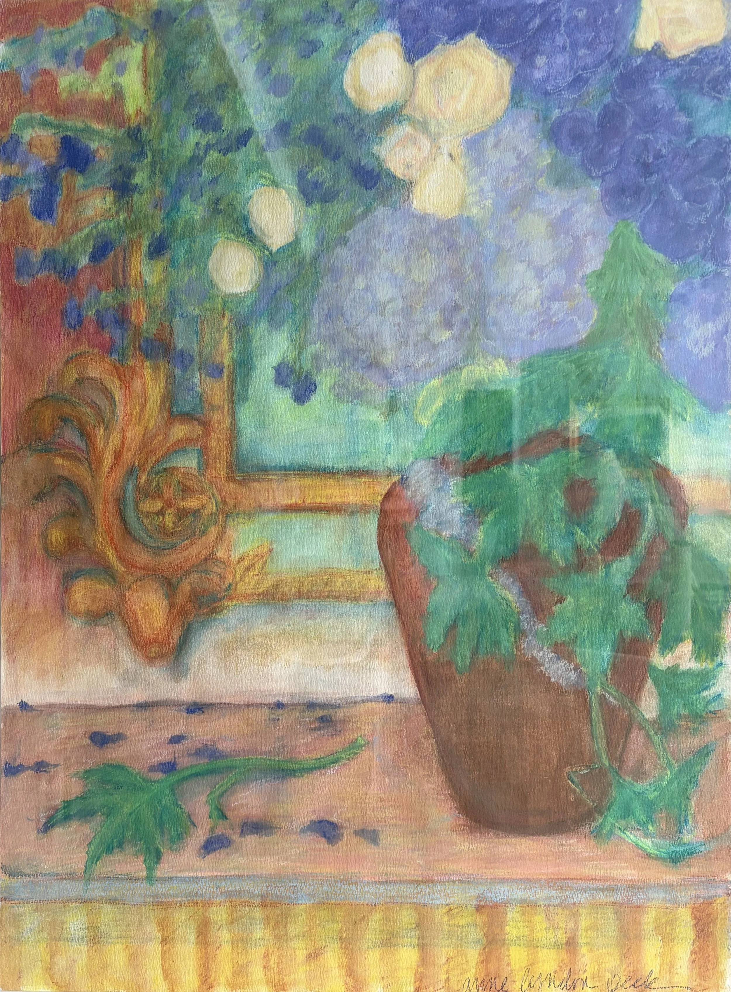 "Reflection" mixed media on watercolor paper (and there is a reflection in the photograph, too.) 