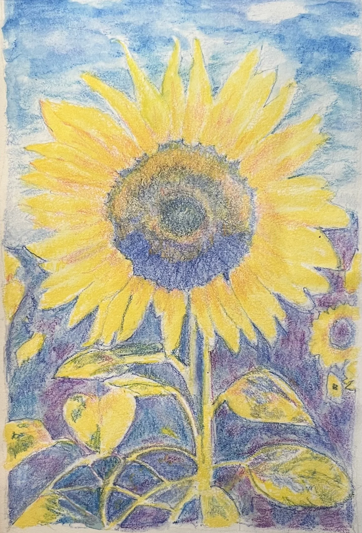 Sunflower mixed media on watercolor paper