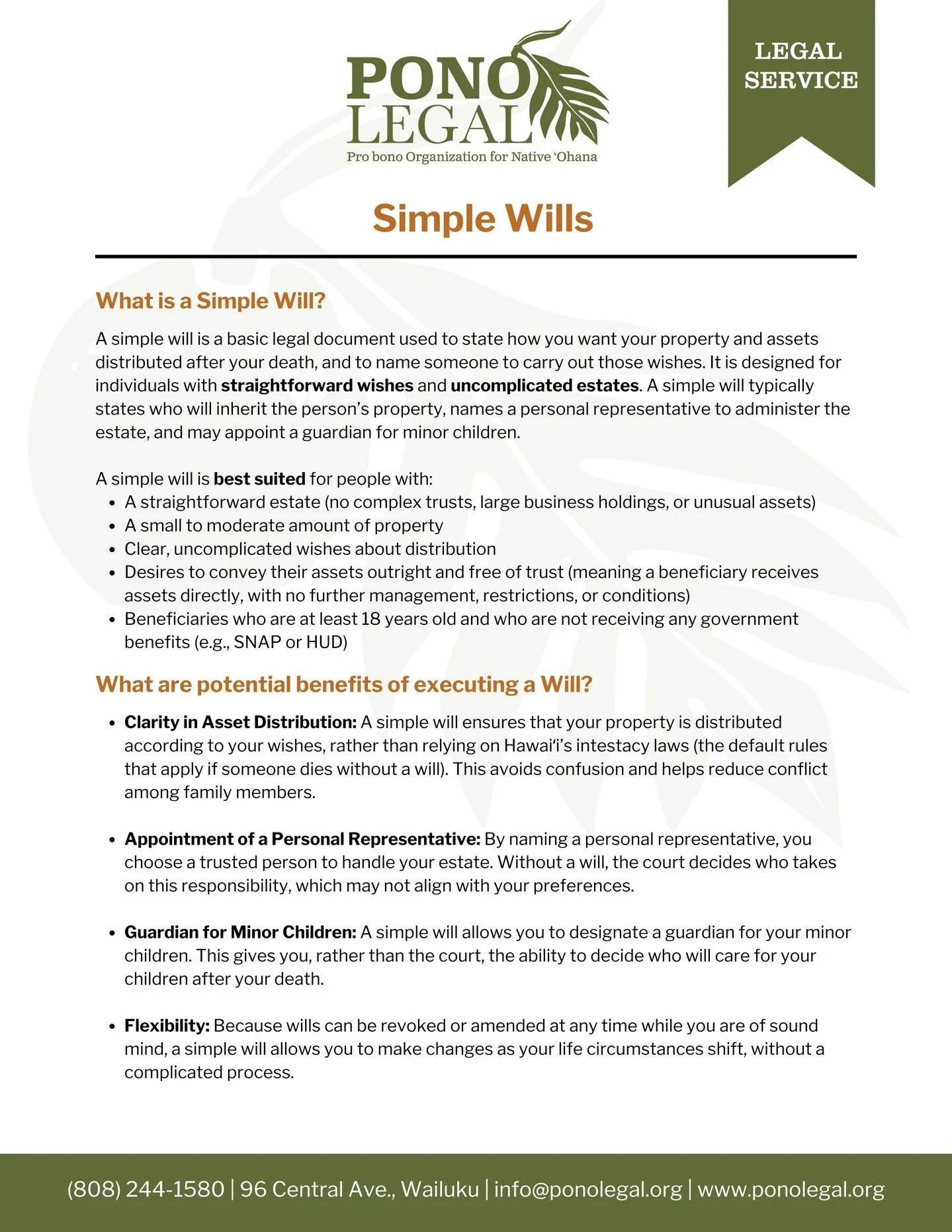 PONO Legal is now offering Simple Wills to help Maui families strengthen their disaster preparedness and protect what matters most. Building resilience means planning ahead &mdash; for your ʻohana, your future, and your peace of mind. ✨ If you have a