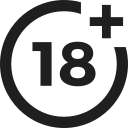 18+ symbol with a circle and plus sign indicating adult content