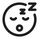 A simple black and white cartoon face with closed eyes, raised eyebrows, and a tongue sticking out.