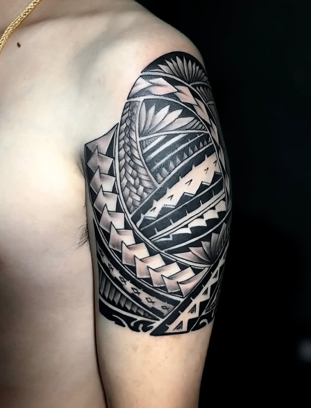 Polynesian tribal tattoo design completed at fighters ink tattoo studio in Karon, Phuket