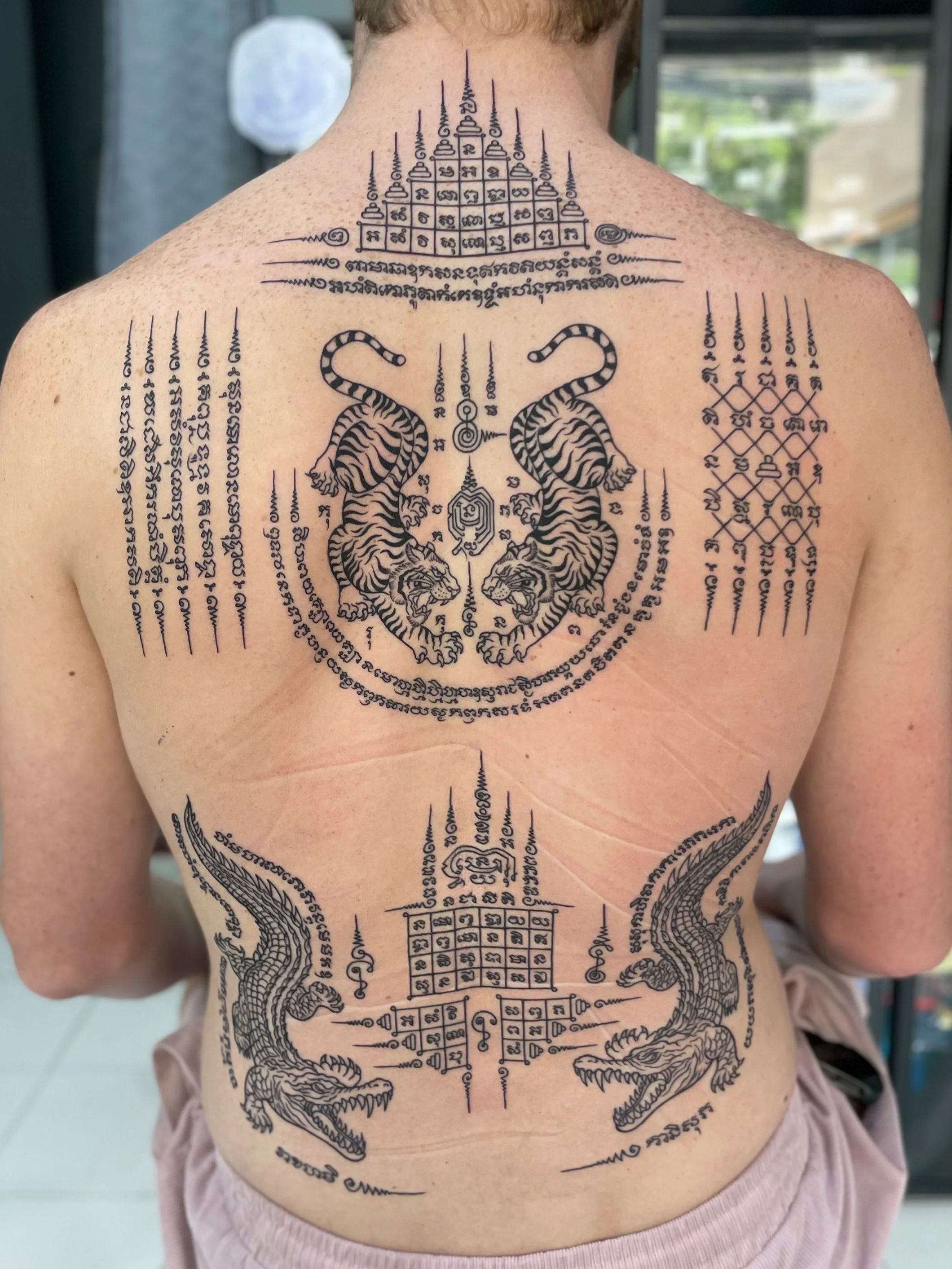 A full back of sak yant performed with ajarn blessing