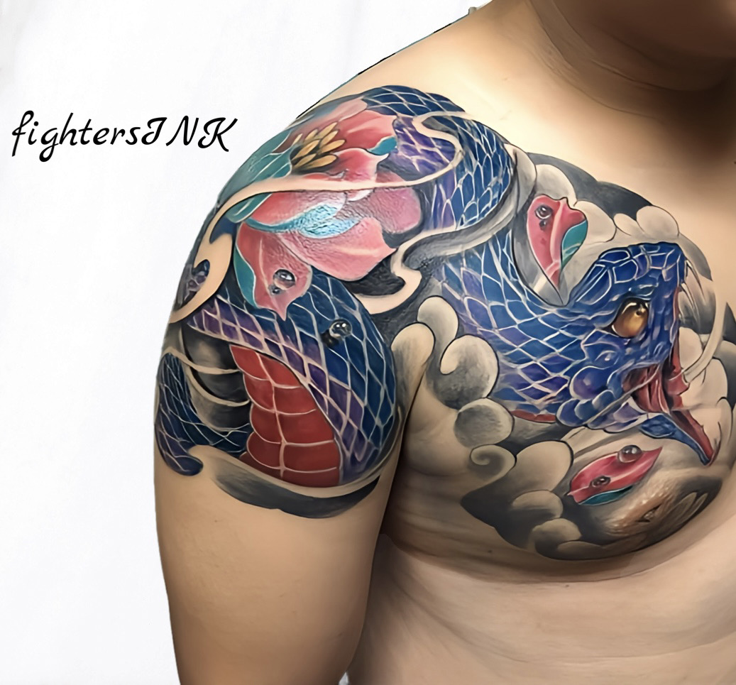 Mans Shoulder Colour Tattoo Fighters Ink Rawai.png