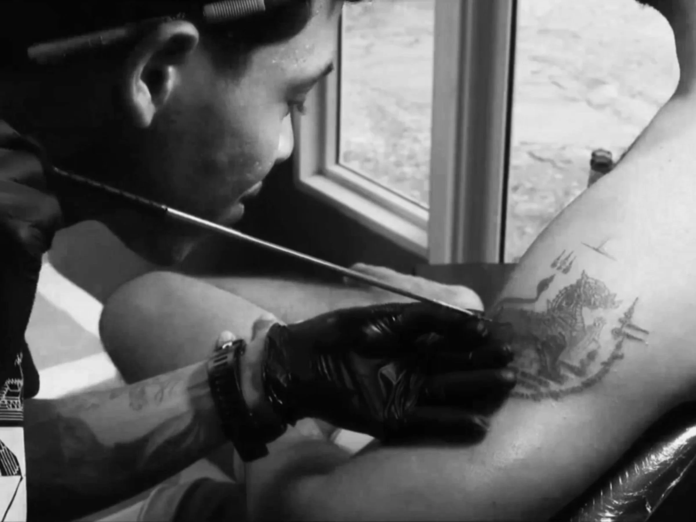 A hand poked traditonal sak yant