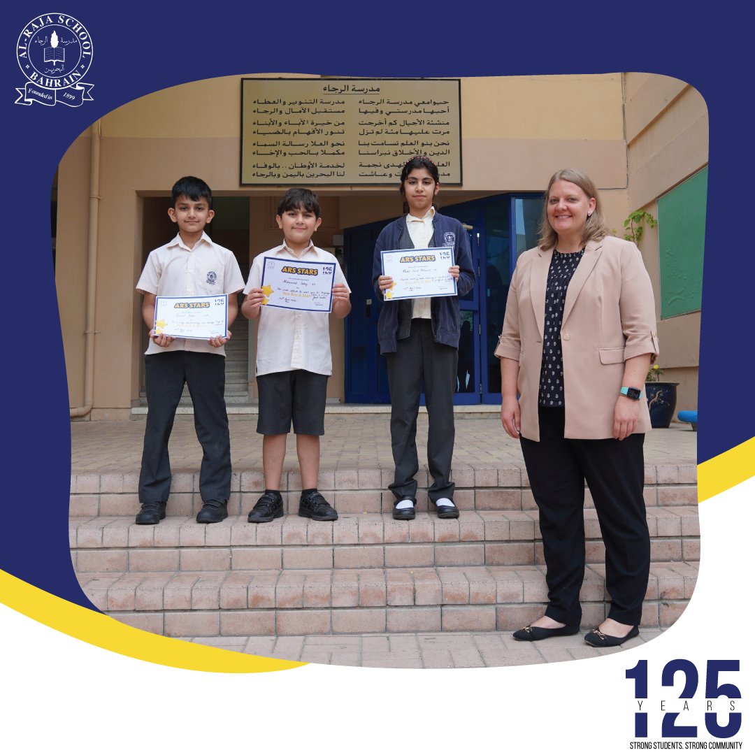 At ARS we like to reward our students for their creativity, excellence and for performing well in their studies and behavior. To all our Upper Elementary stars, congratulations on your achievement.
We are proud of you!

#125yearsofalraja #bahrain #ma