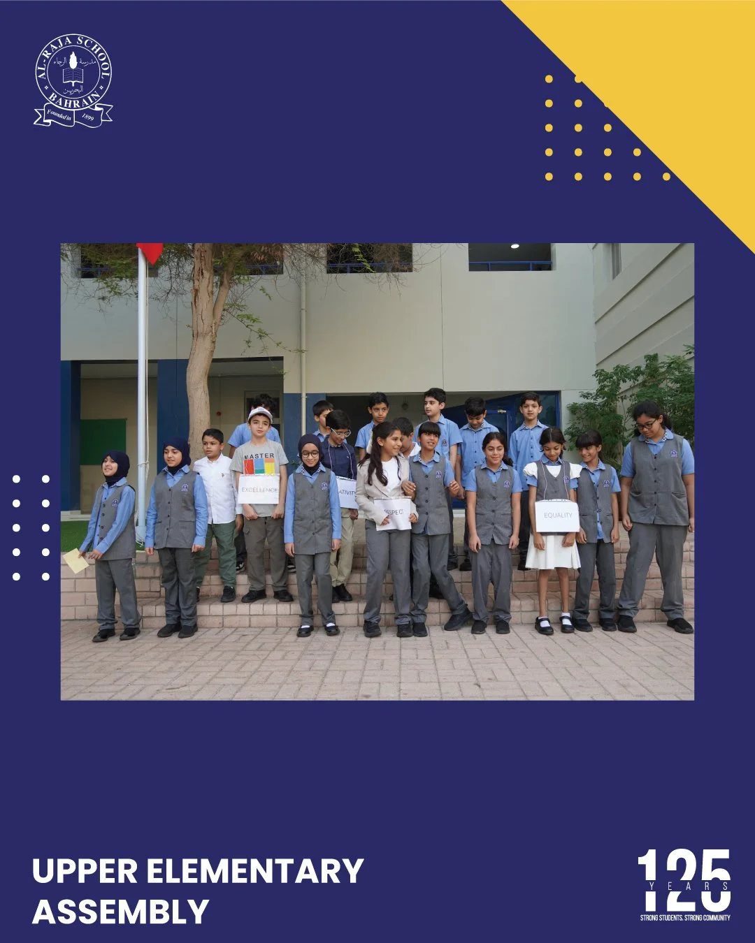 In today's Upper Elementary assembly, Grade 5 A presented a small skit based on RESPECT, the theme of the year. They also reminded the grades 3-5 to keep in mind the other four school values of excellence, creativity, integrity and equality. After a 