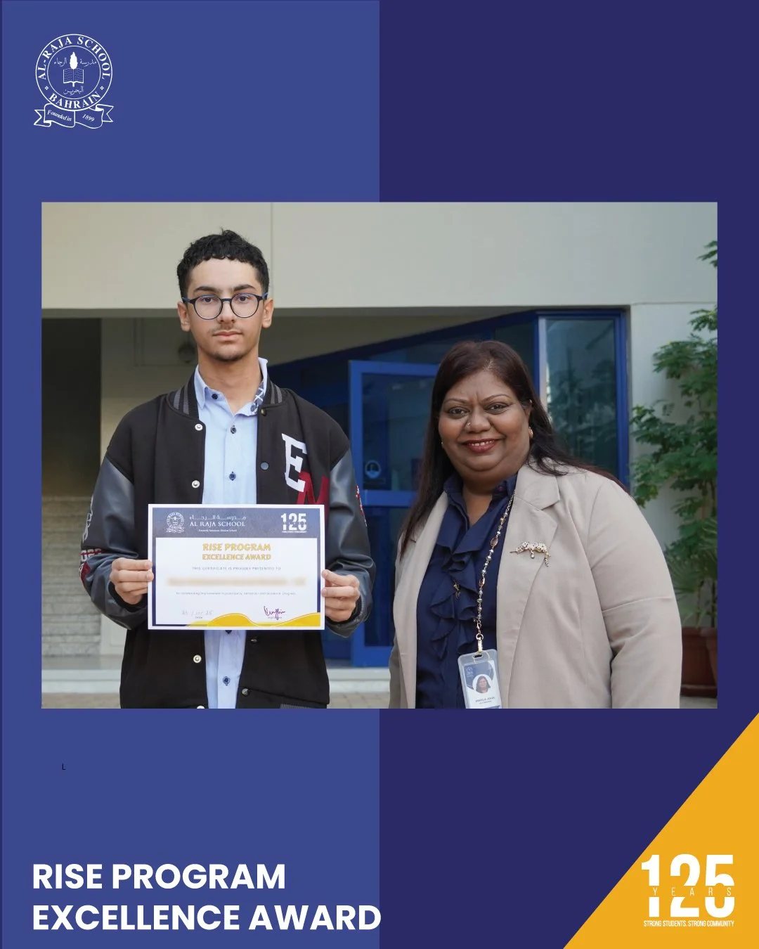 Congratulations to Elyas, Grade 12, for his remarkable improvement in punctuality, behavior, and academic performance! Your hard work and dedication truly shine. Well done.🌟📚

 #125yearsofalraja #bahrain