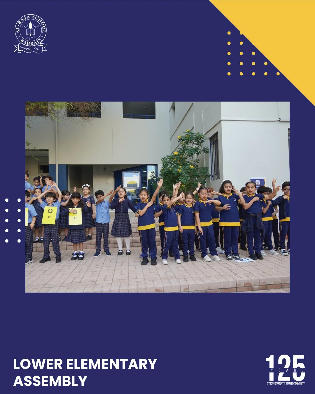 🎵 A, E, I, O, U &mdash; Grade 1 made learning vowels fun too! 💫
Our young learners lit up today&rsquo;s Lower Elementary assembly with their lively performance and sweet song about the five vowels. Well done!

 #125yearsofalraja #bahrain
