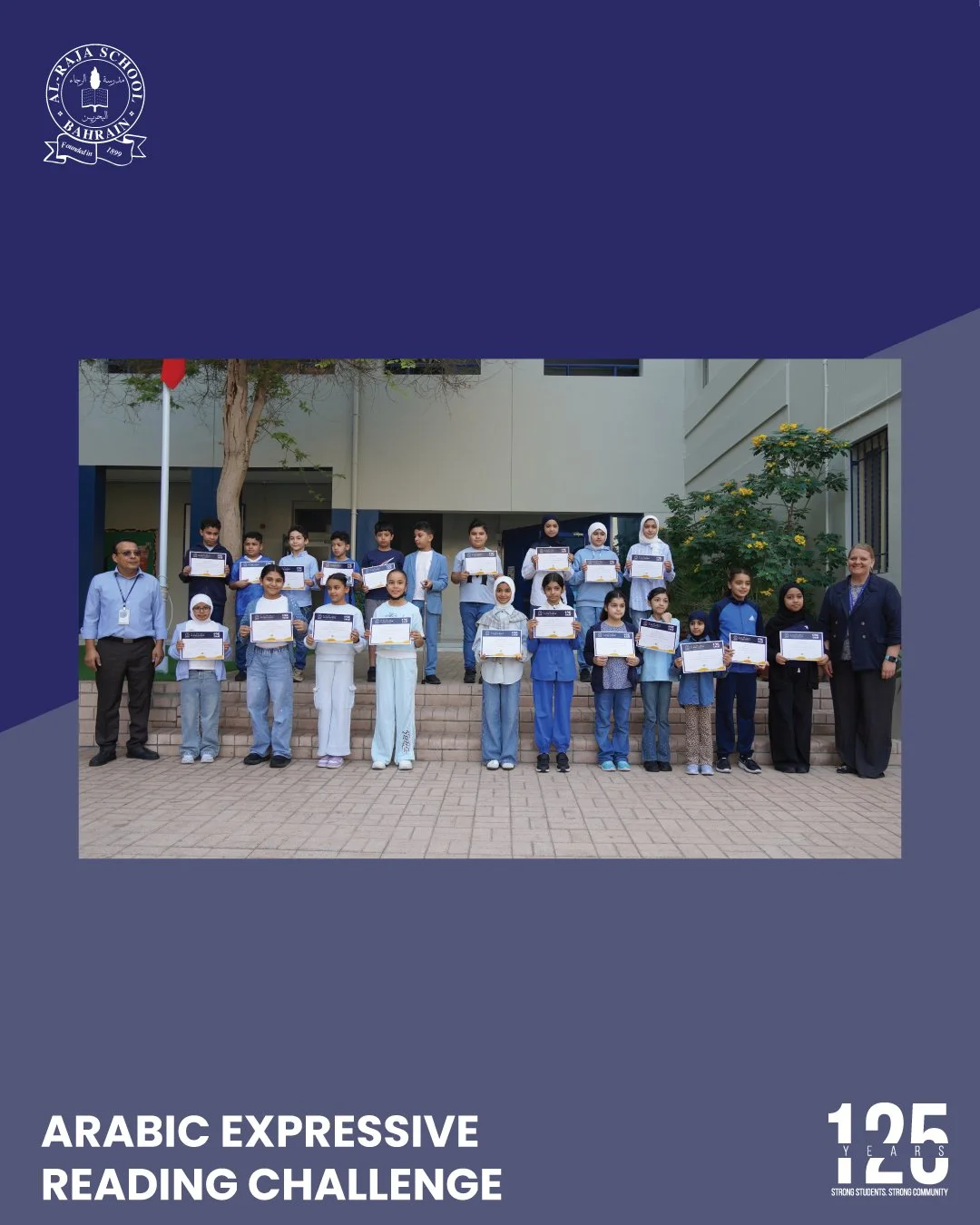 Congratulations to the winners of the Arabic Expressive Reading Challenge! They were recognized in today&rsquo;s Upper Elementary assembly for their hard work and effort. Wishing them continued excellence and success! 💫

 #125yearsofalraja #bahrain