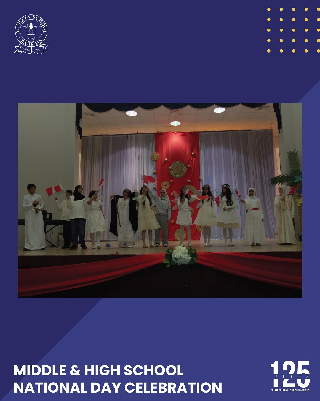 Yesterday, our Middle and High School students celebrated Bahrain National Day with a series of meaningful performances 🇧🇭 From a powerful play about butterflies and littering, to a vibrant dance performance, and a skit highlighting renowned Bahrai