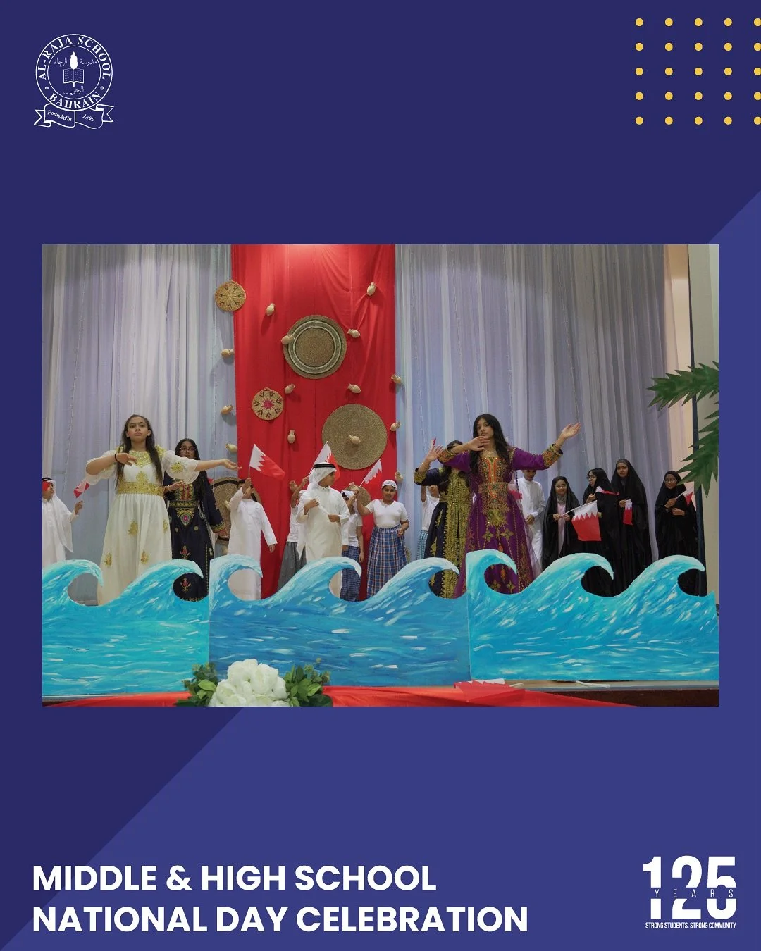 Yesterday, our Middle and High School students celebrated Bahrain National Day with a series of meaningful performances 🇧🇭 From a powerful play about butterflies and littering, to a vibrant dance performance, and a skit highlighting renowned Bahrai