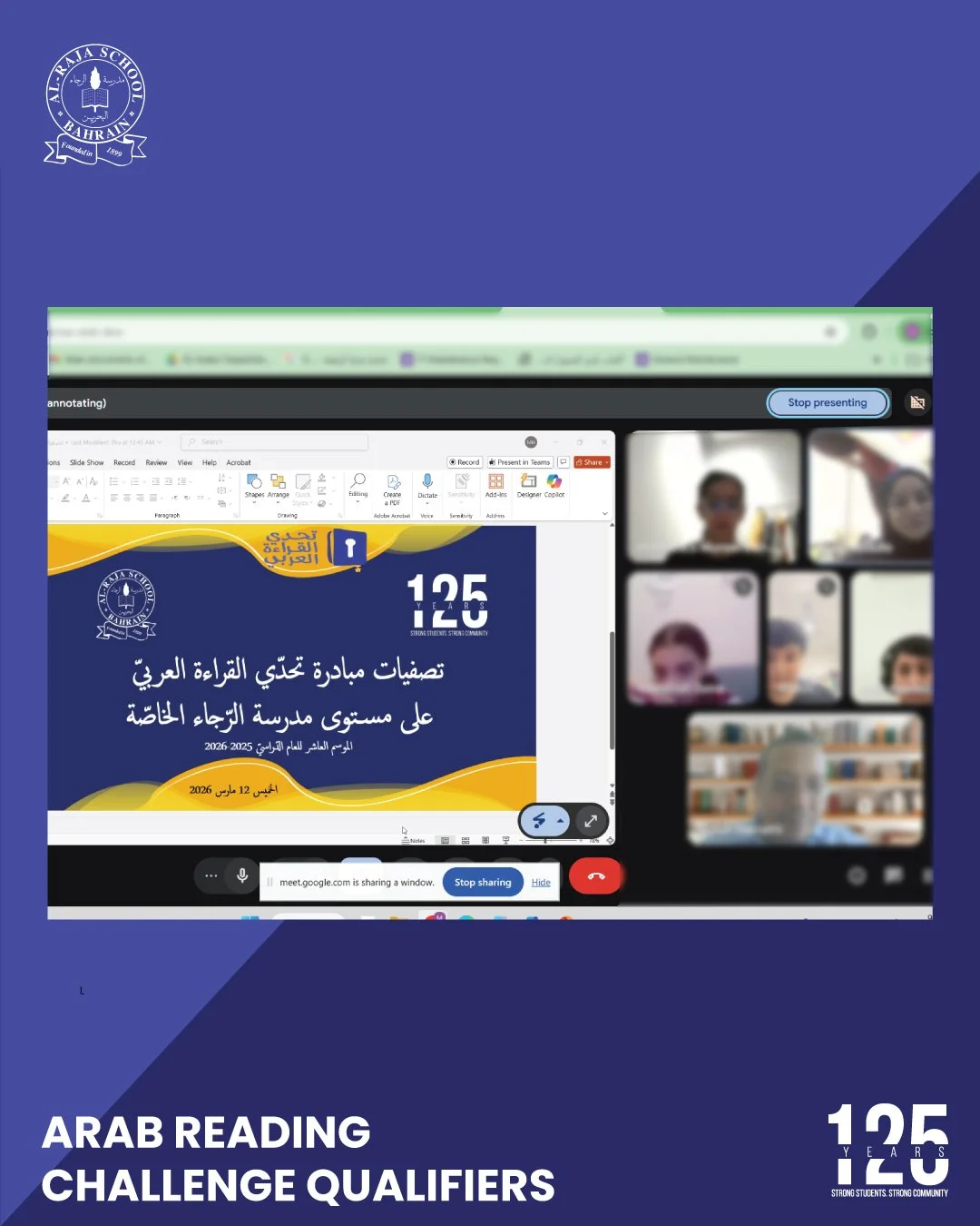 Arab Reading Challenge &ndash; School Qualifiers📚✨ 

The Arab Reading Challenge qualifiers at Al Raja School were held remotely on Thursday, 12 March 2026. The judging panels selected the following students to advance to the next round:

🔹 Lower El