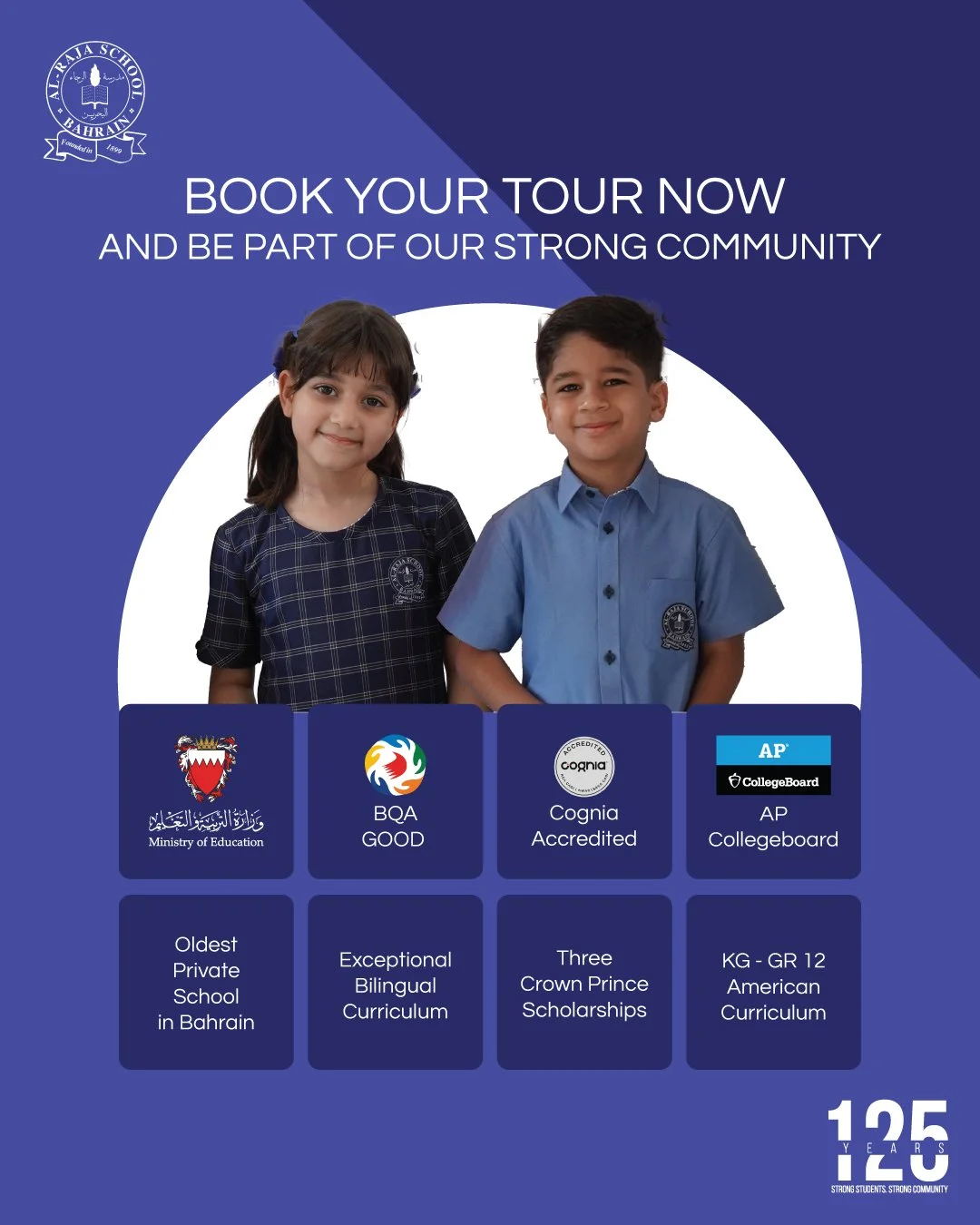 Your child's journey to a bright future starts here! 🎒✨

Step inside the halls of Bahrain's oldest private school and find out what makes us so special. We invite you to experience firsthand the heart of our strong community, where students are nurt