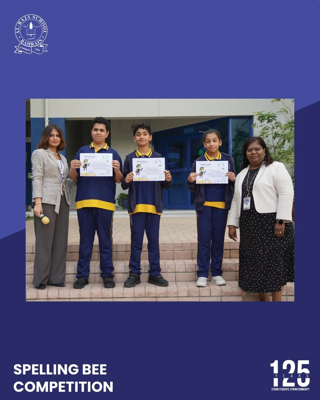 Certificates of appreciation were distributed to our students for their participation in the Spelling Bee Competition hosted by Alia National School back in February 🐝✨

 #125yearsofalraja #bahrain