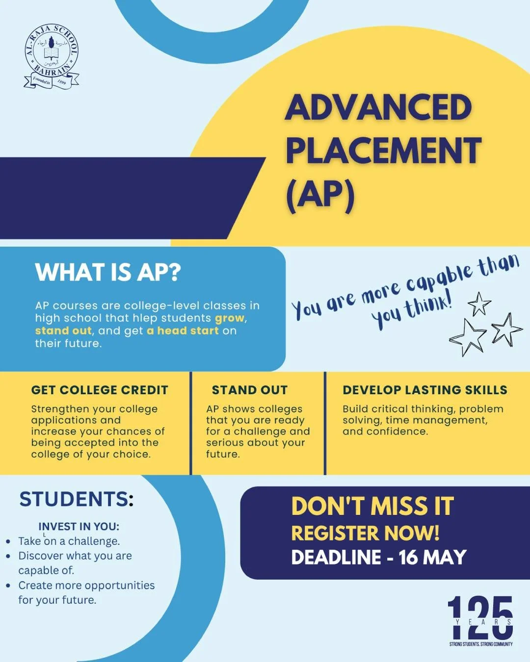 You&rsquo;re capable of more than you think.

AP is about discovering your potential, building confidence, and taking your learning to the next level.

Stand out in your college applications and get a head start on your future.
Take that step forward