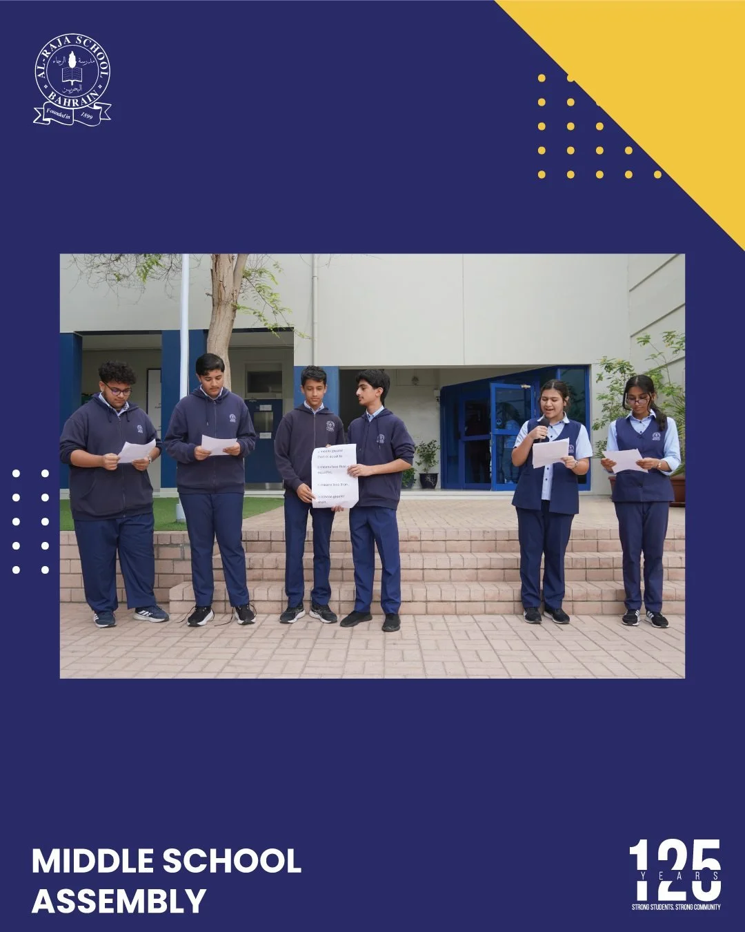 Today&rsquo;s Middle School Assembly, led by the Math Department, explored the topic of Inequalities and the importance of integrity, inclusion, and respect. In math and in life: Be greater than or equal to honesty. ➕✨

 #125yearsofalraja #bahrain