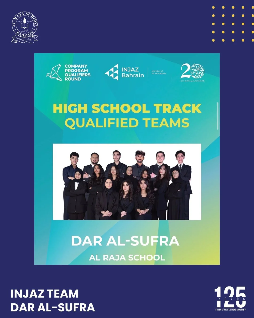 Our INJAZ Company Program students have qualified for the final round of the competition! 🌟 We are beyond proud of their hard work, creativity, and dedication. Wishing them the best of luck in the finals! 👏✨ 

Follow and support their journey on In