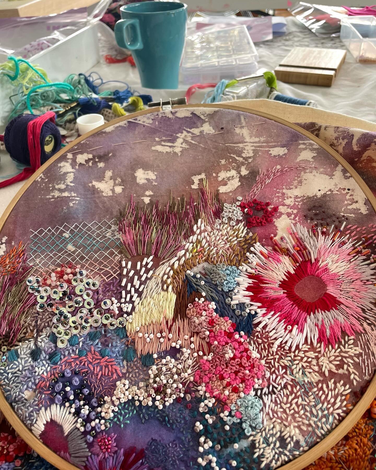 I love to layer upon layer with my stitching. Sometimes it can be messy and chaotic, sometimes neat and structured, but it&rsquo;s almost always an intuitive, organic process for me. The piece finds its way, it weaves and winds and takes me down unpr