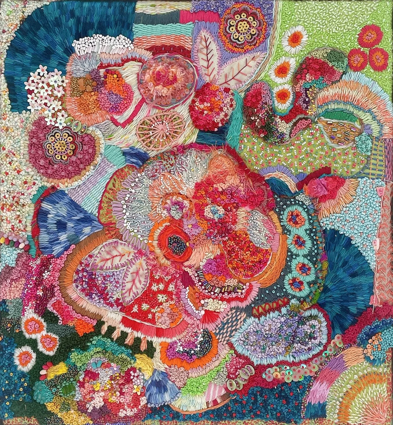 &ldquo;Labyrinth&rdquo;

#elizabethsullivanart 
#elizabethsullivanartist
#stitchedartwork 
#stitchpainting
#mixedmediastitchpainting
#mixedmediaartist
#threadpainting
#stitchedart
#stitchartist
#paintwiththread