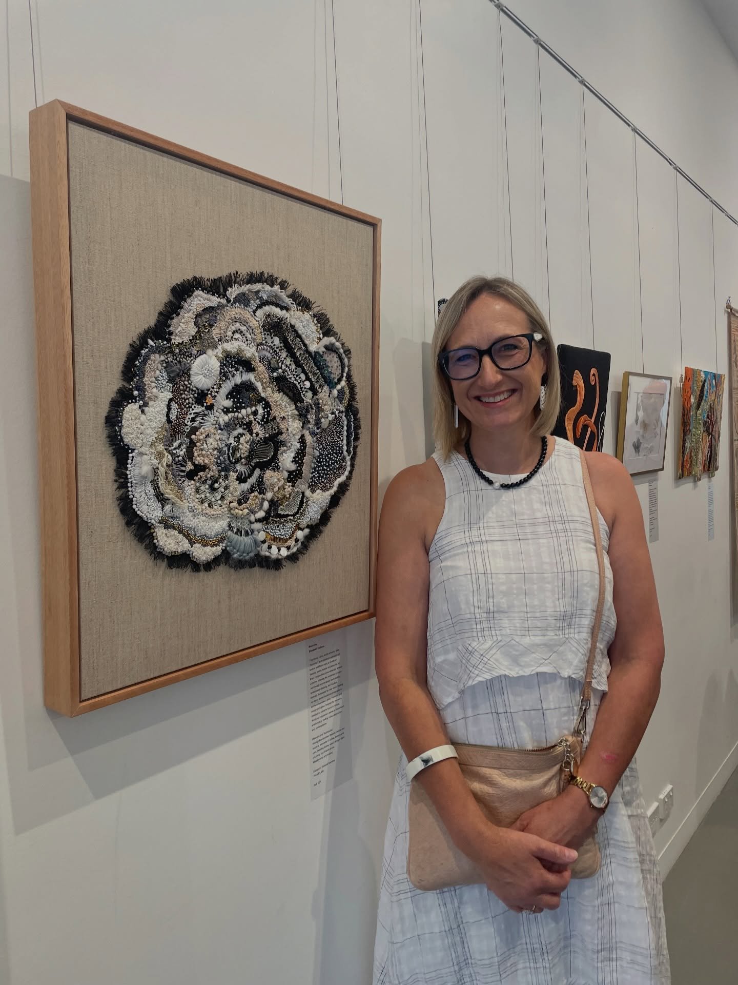Alissa and I with our entries to the Margaret Oppen prize  @gallery76_queenst this afternoon. Congratulations to the winners! 

#elizabethsullivanart 
#alissacookphotoembroidery 
#margaretoppen 
#nswembroiderersguild 
#stitchedart