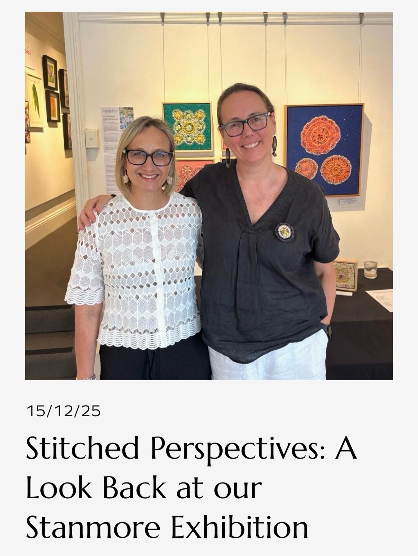 NEW BLOG post: A review of Alissa&rsquo;s and my recent exhibition, &ldquo;Stitched Perspectives&rdquo;, is now on my website. Copy and paste into your browser the link below (if it&rsquo;s of interest to you!

https://www.elizabethsullivanart.com.au