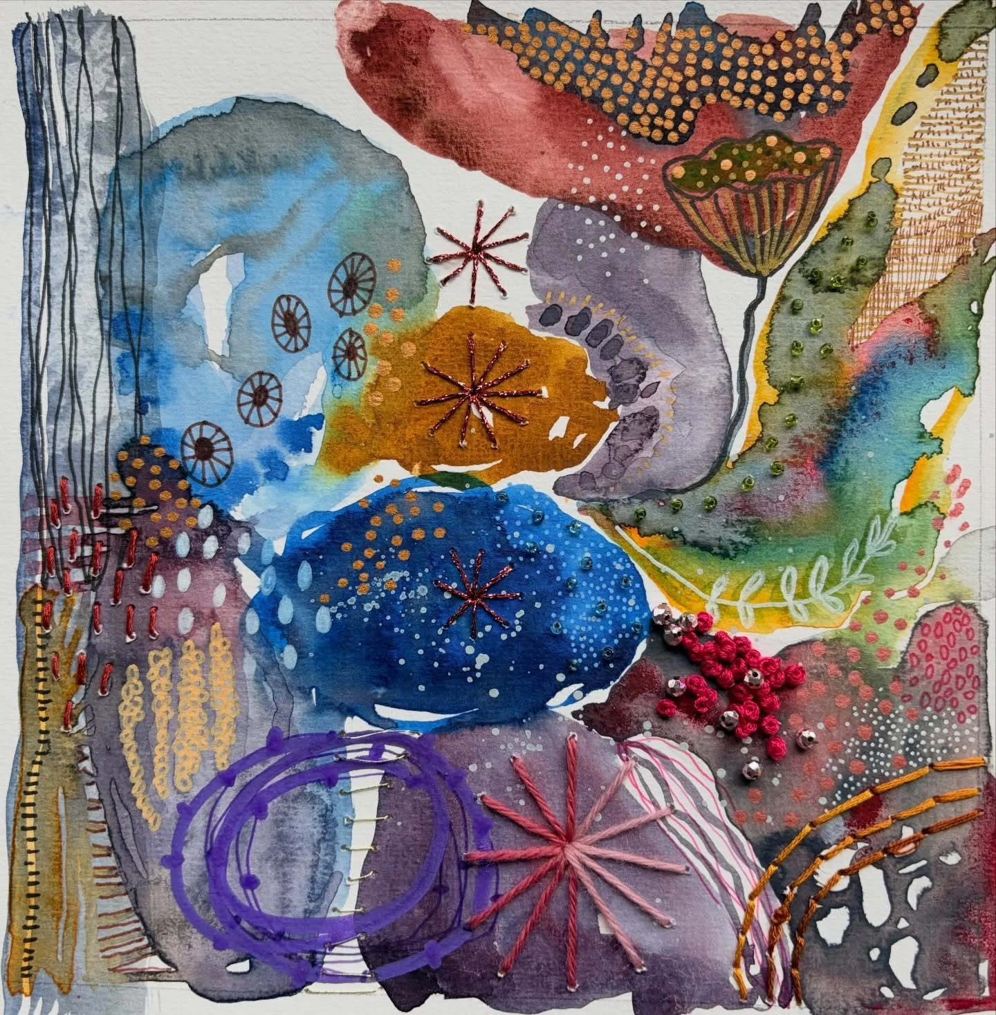 Here&rsquo;s another of my stitched watercolour pieces. I&rsquo;m thinking of making a little collection, what do you think? Let me know. 

#elizabethsullivanart 
#mixedmediastitch 
#watercolourandstitch