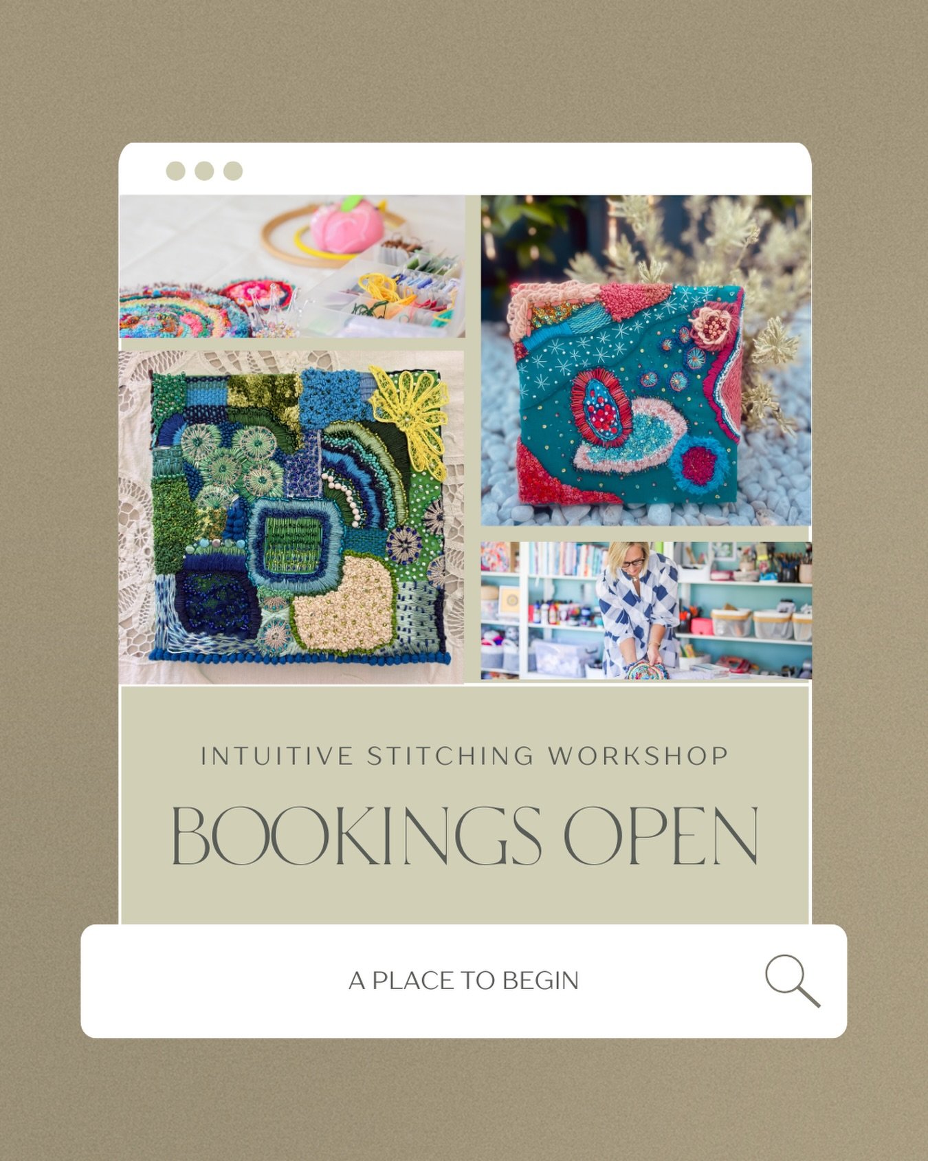 I am excited to announce my first 2 Sydney workshops are now open for bookings! 

A PLACE TO BEGIN in-studio workshop 

A gentle, supported space to explore stitch, texture and mark-making - without rules, pressure or a finished outcome in mind. 

Tw