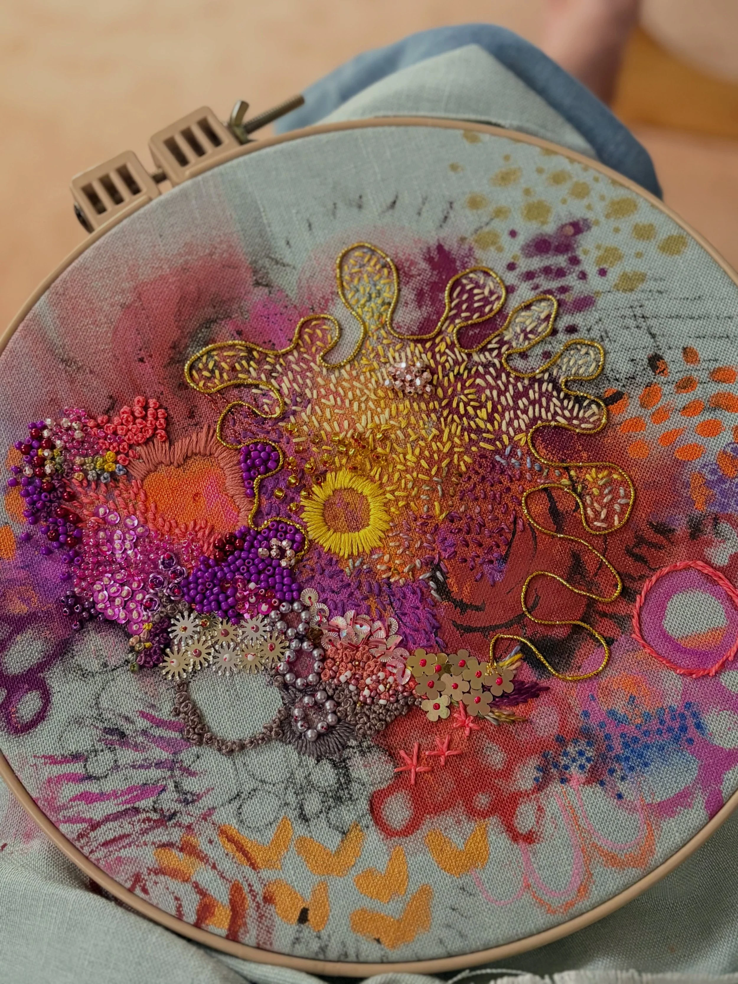 The difference a day makes&hellip;..

#elizabethsullivanart 
#paintandstitch 
#intuitivestitching 
#stitchart