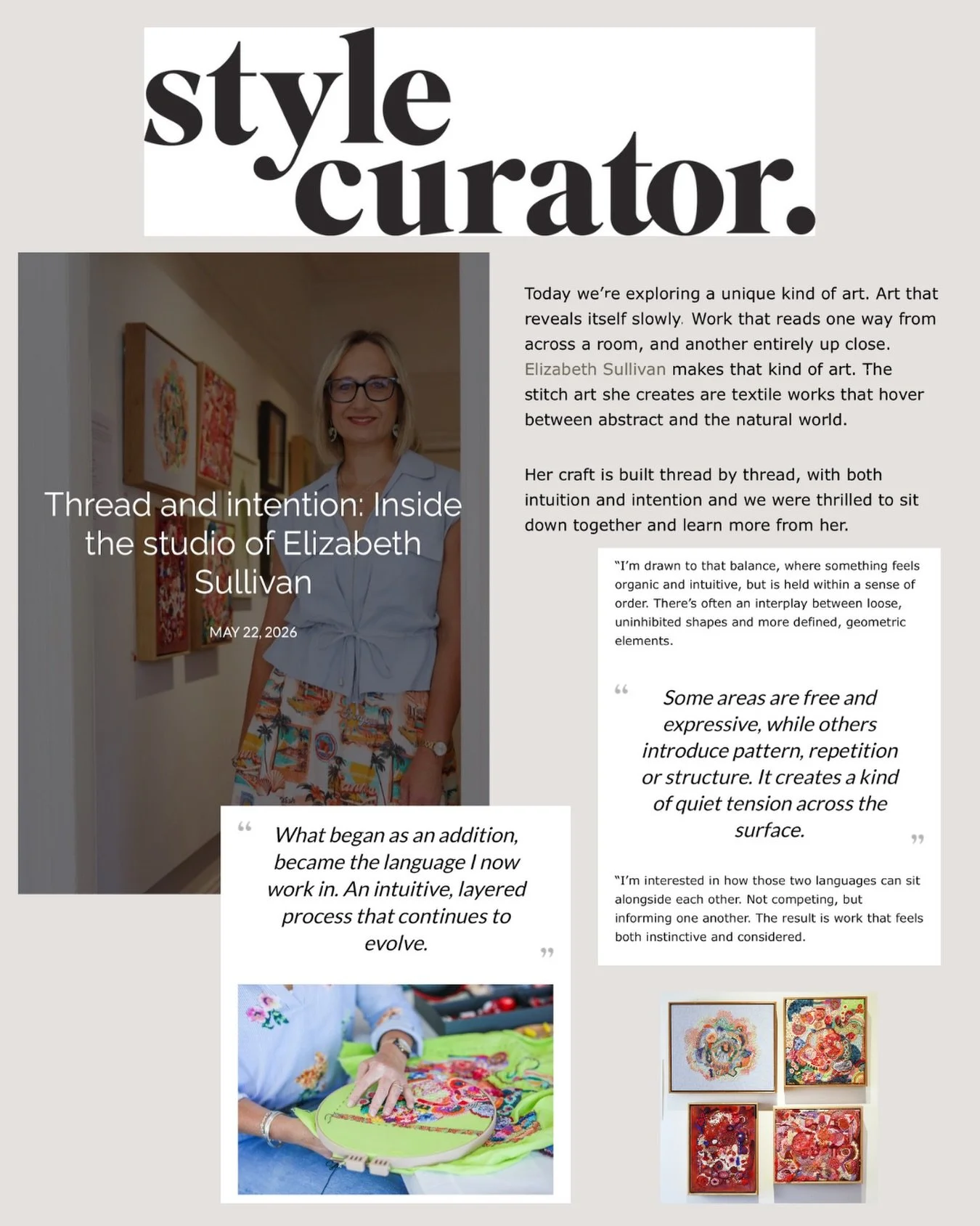 I had the pleasure of being interviewed by Style Curator about my work. The feature has now been published and available to read if you are interested. 

@stylecuratorau 

Thank you to Style Curator for this opportunity. 

https://stylecurator.com.au