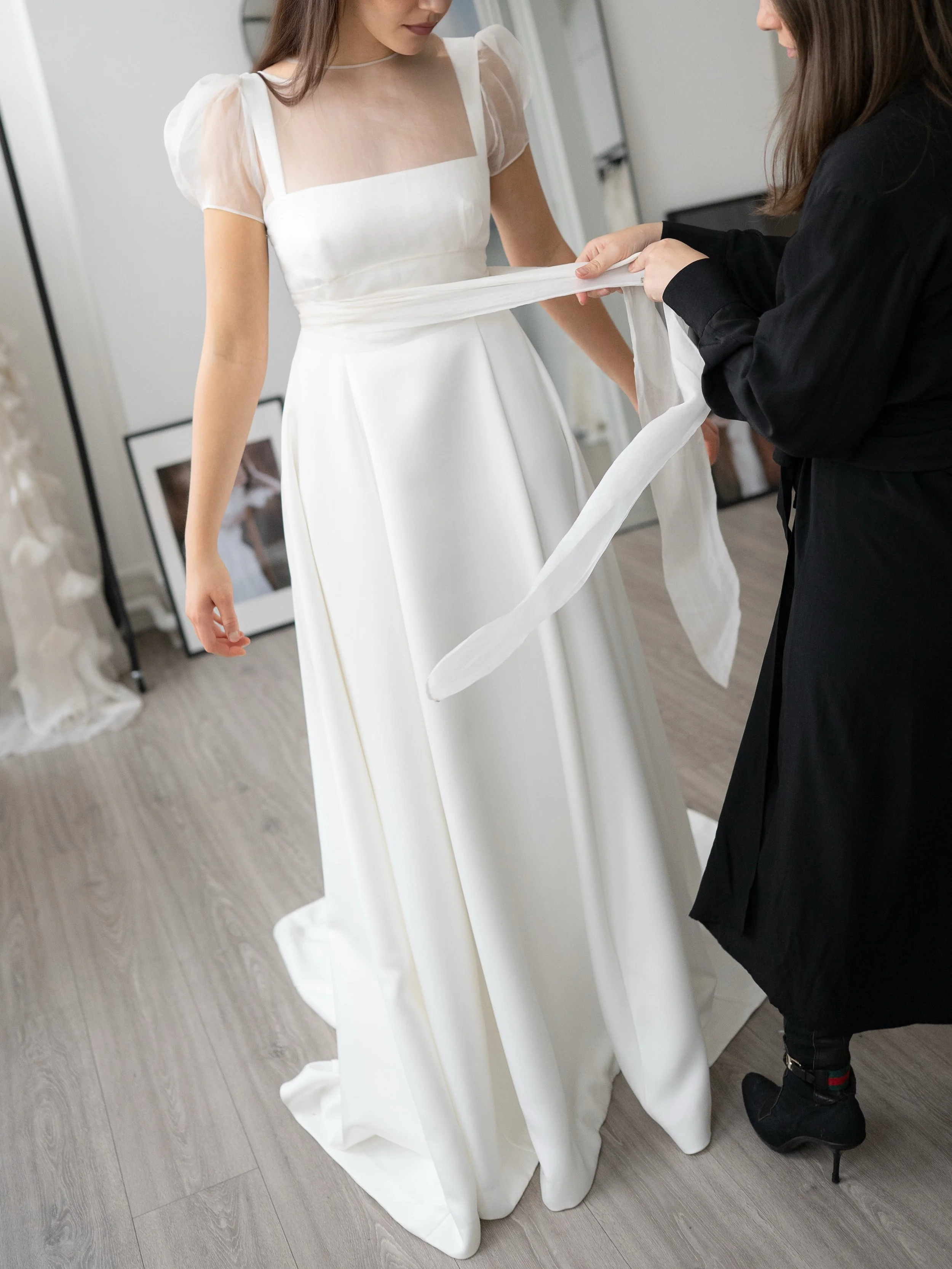 Introducing MATILDA- both contemporary and timeless. A minimalist bridal silhouette with tapered straps and dramatic A-line skirt silhouette. Crafted from our sculptural double faced satin and available exclusively from our Liverpool studio.