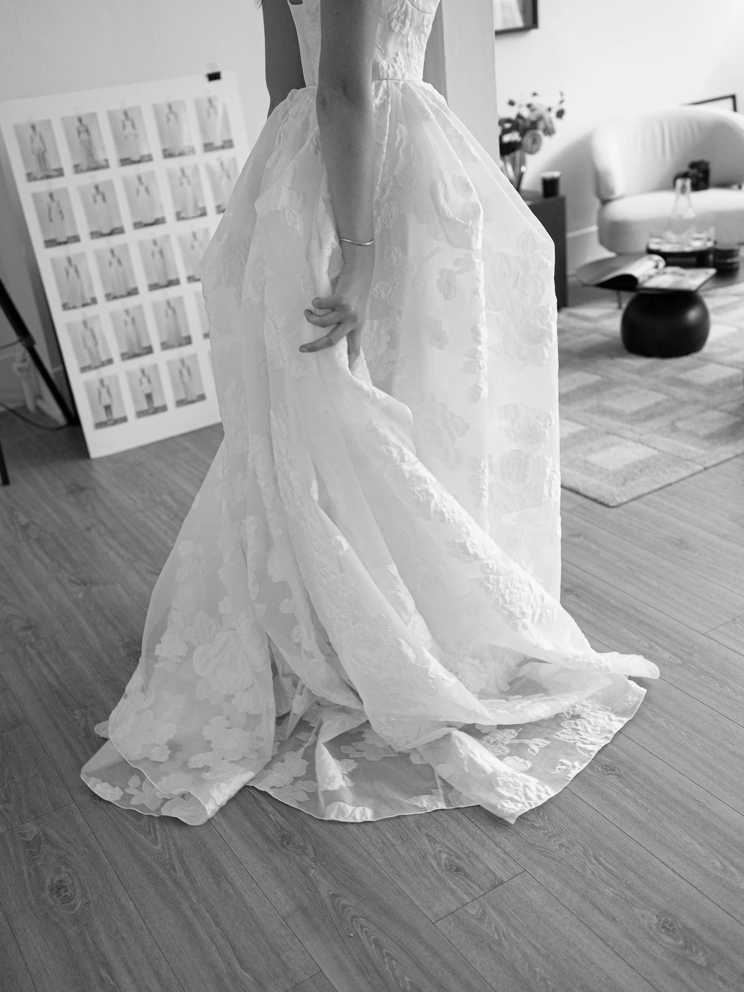 Bridal appointments at our Liverpool studio take place with our Designer and Creative Director. This makes them a design led, dynamic and creative experience, with a strong focus on styling, customisation and &lsquo;building&rsquo; your bridal look.
