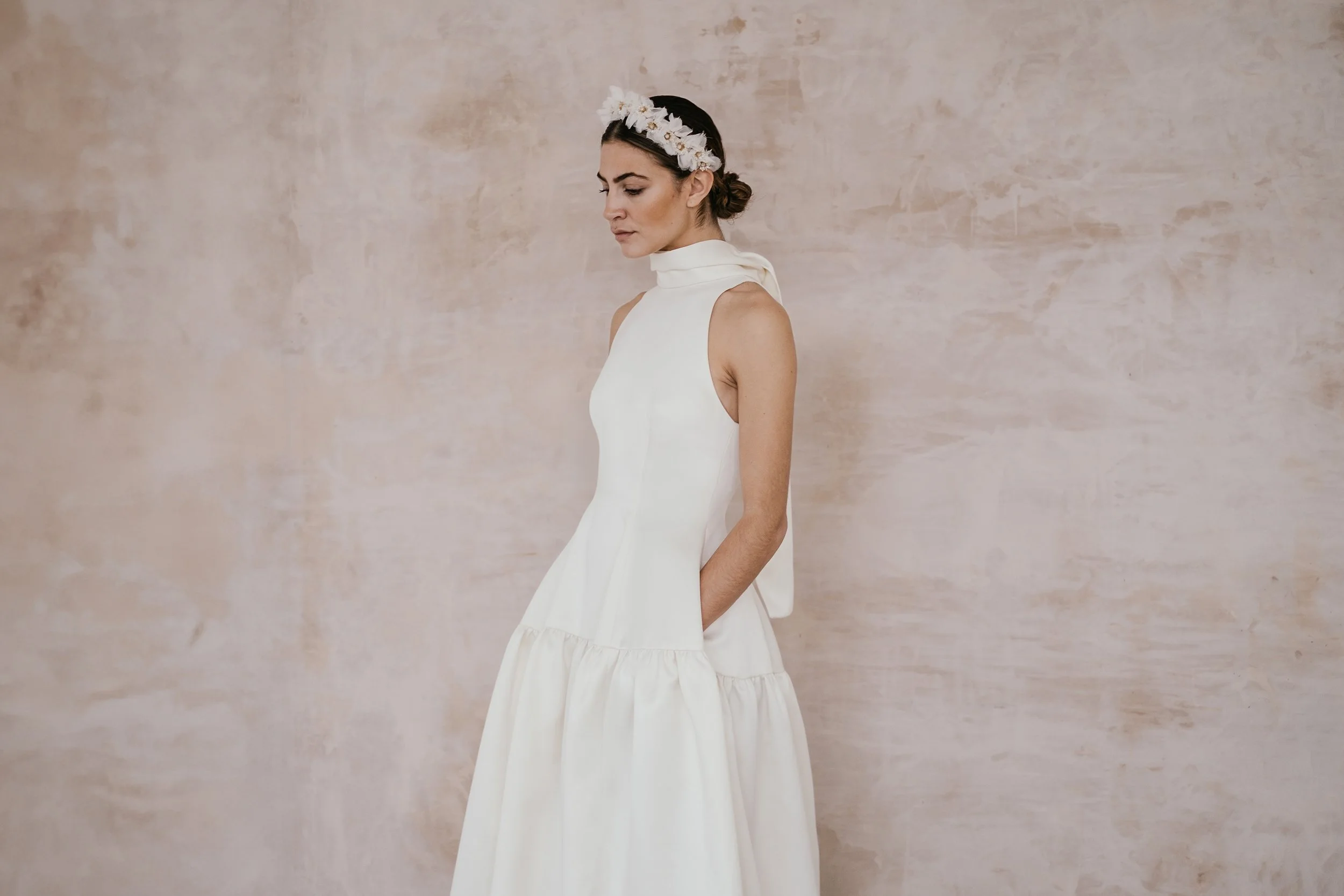 MILA High Neck Double Satin Wedding Dress with Neck Tie — UNBRIDLED — free download