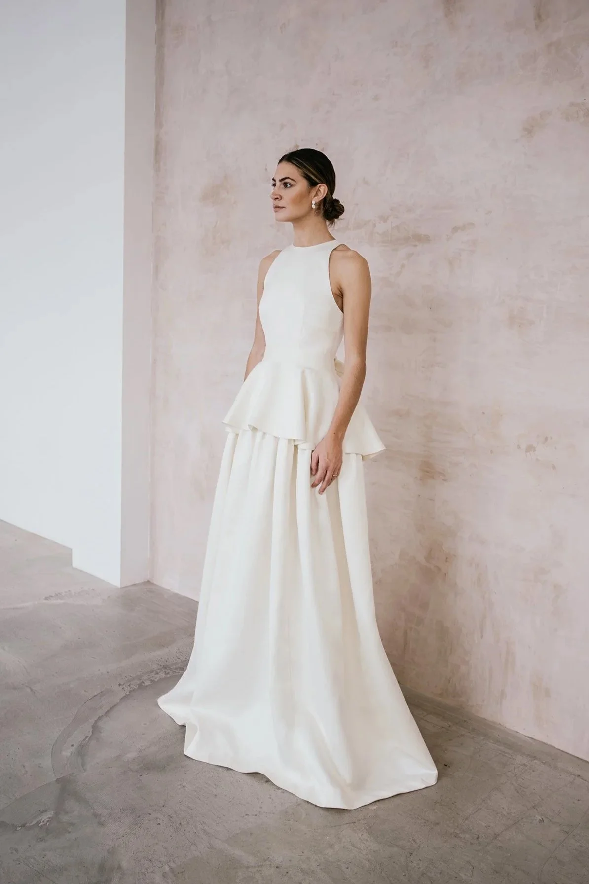 WEDDING DRESS WITH FULL SKIRT AND PEPLUM