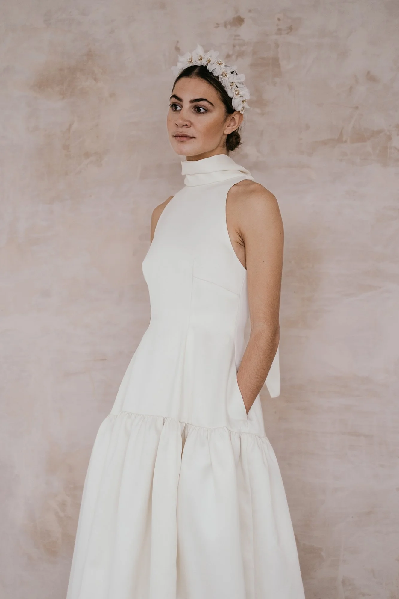 MILA High Neck Double Satin Wedding Dress with Neck Tie — UNBRIDLED — free download