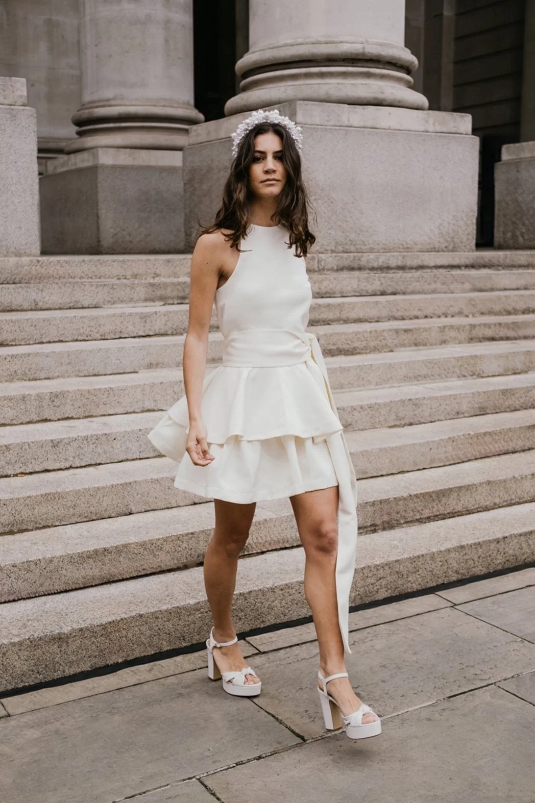 SHORT DOUBLE SATIN WEDDING DRESS