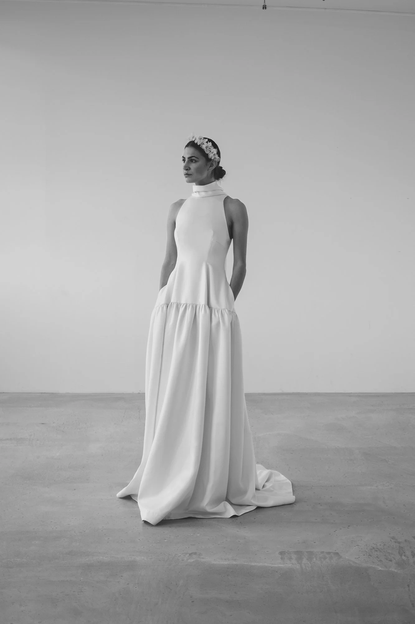MILA High Neck Double Satin Wedding Dress with Neck Tie — UNBRIDLED — free download