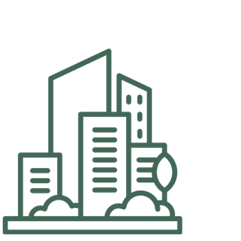 Line drawing of a cityscape with multiple buildings