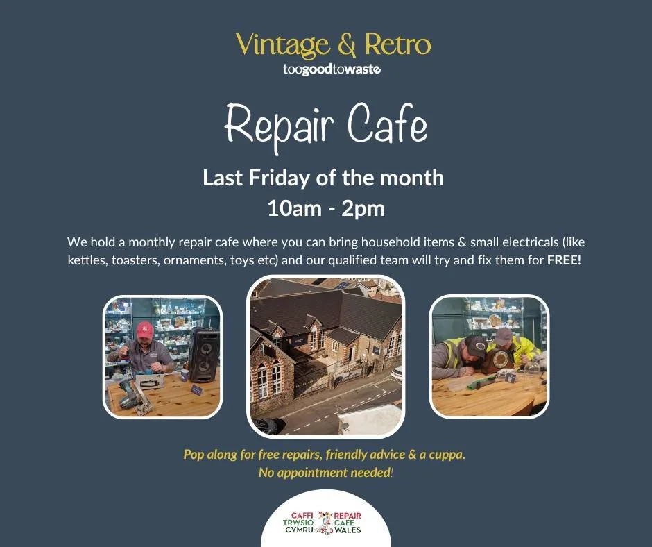 ✨✨Repair Caf&eacute; - Friday 29th May✨✨

Our Repair Caf&eacute; is back at our Vintage &amp; Retro showroom in Treorchy this Friday between 10am &ndash; 2pm. If you have any small electricals or small furniture items in need of repair, make sure to 