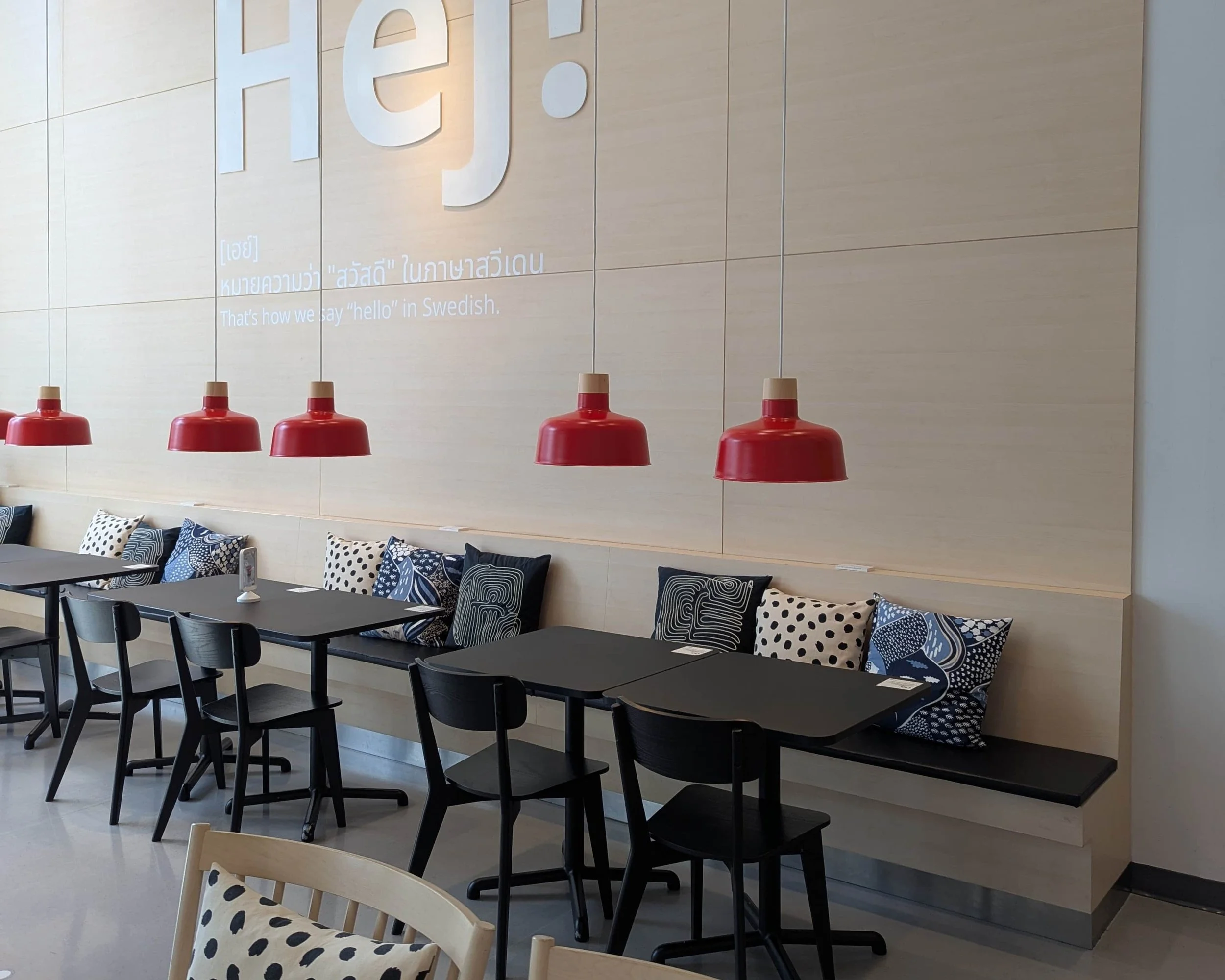 Seats and tables at IKEA cafetaria in Bangkok