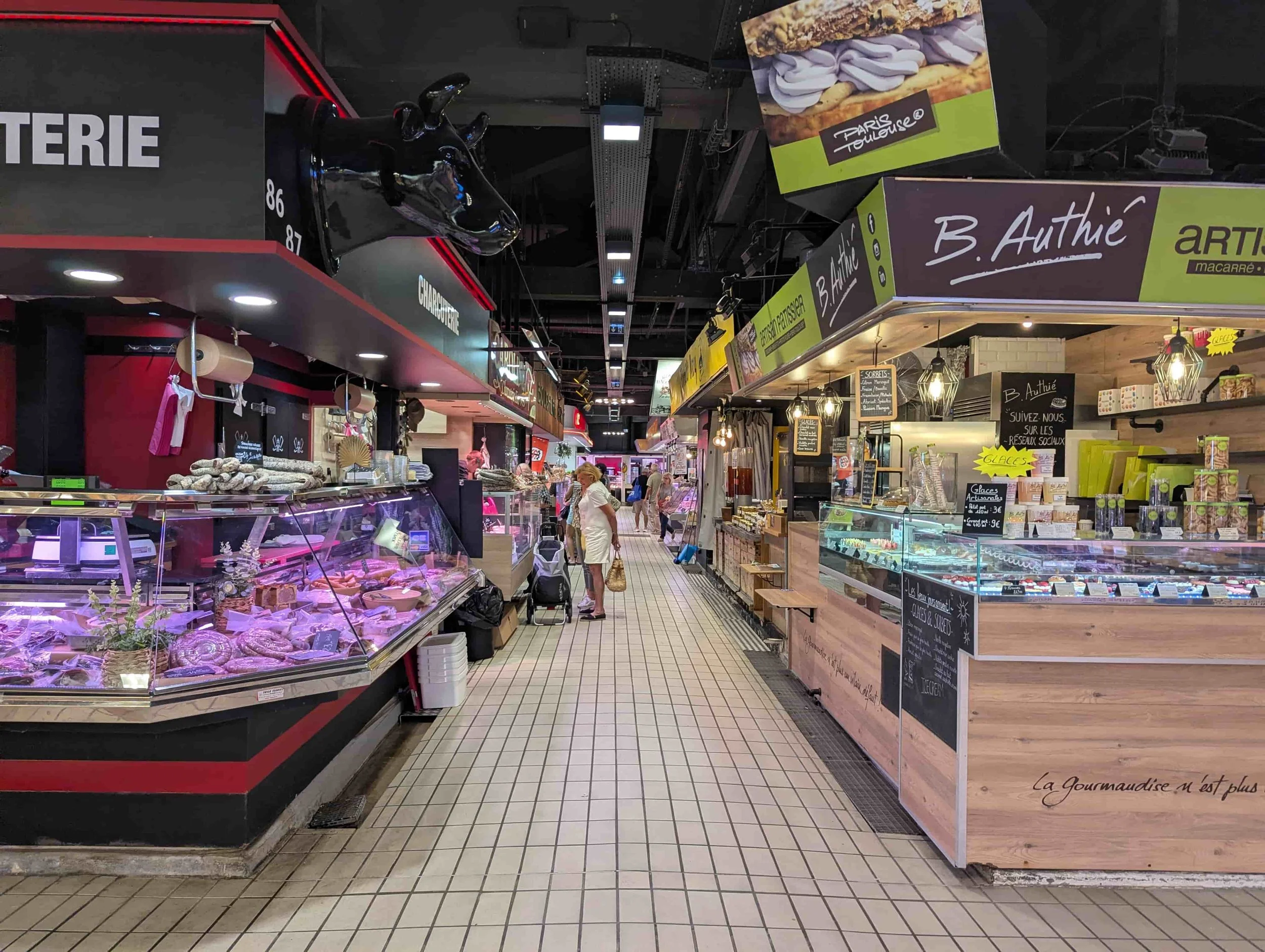 Food stalls in the Victor Hugo Market in Toulouse