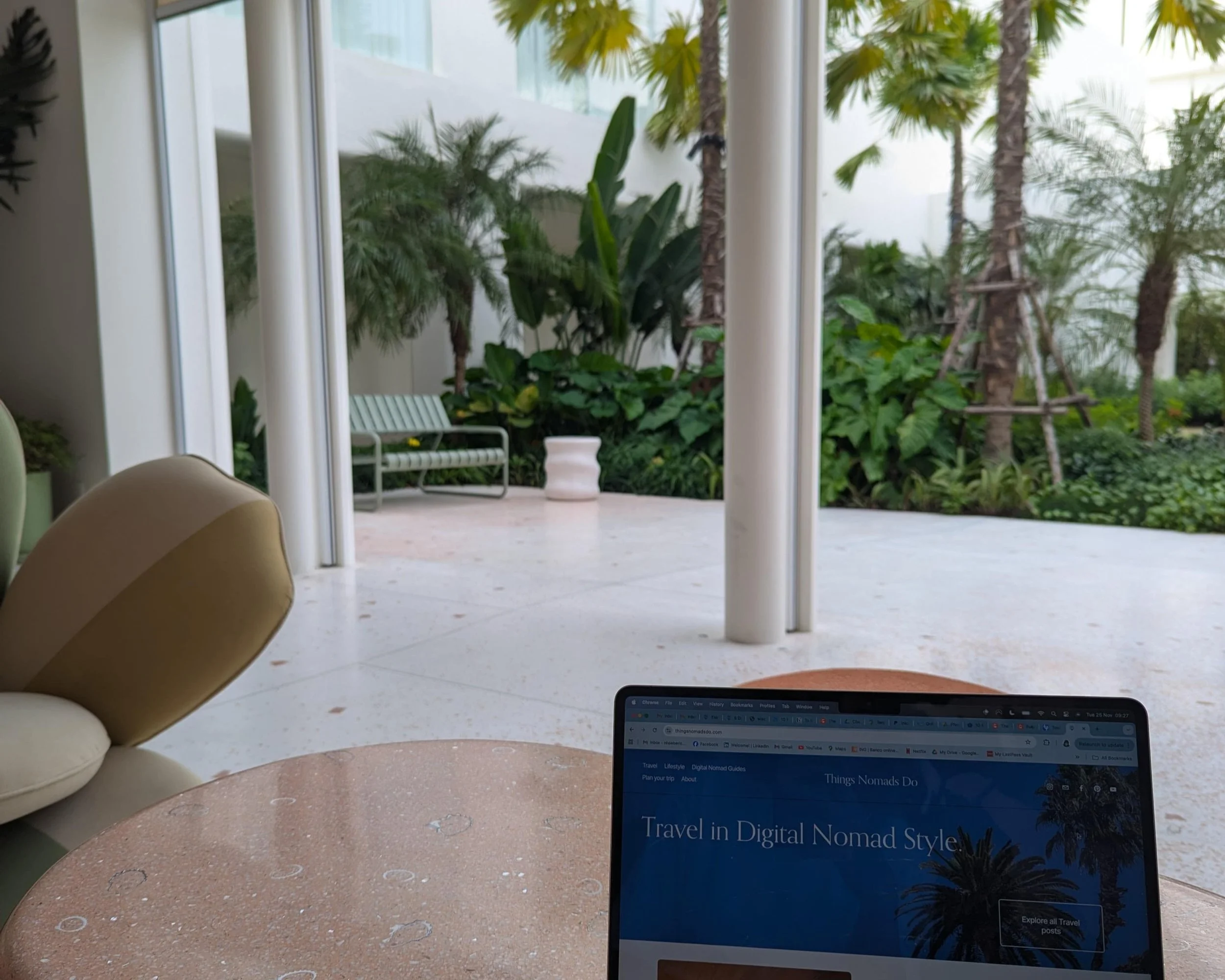 Laptop with a tropical background