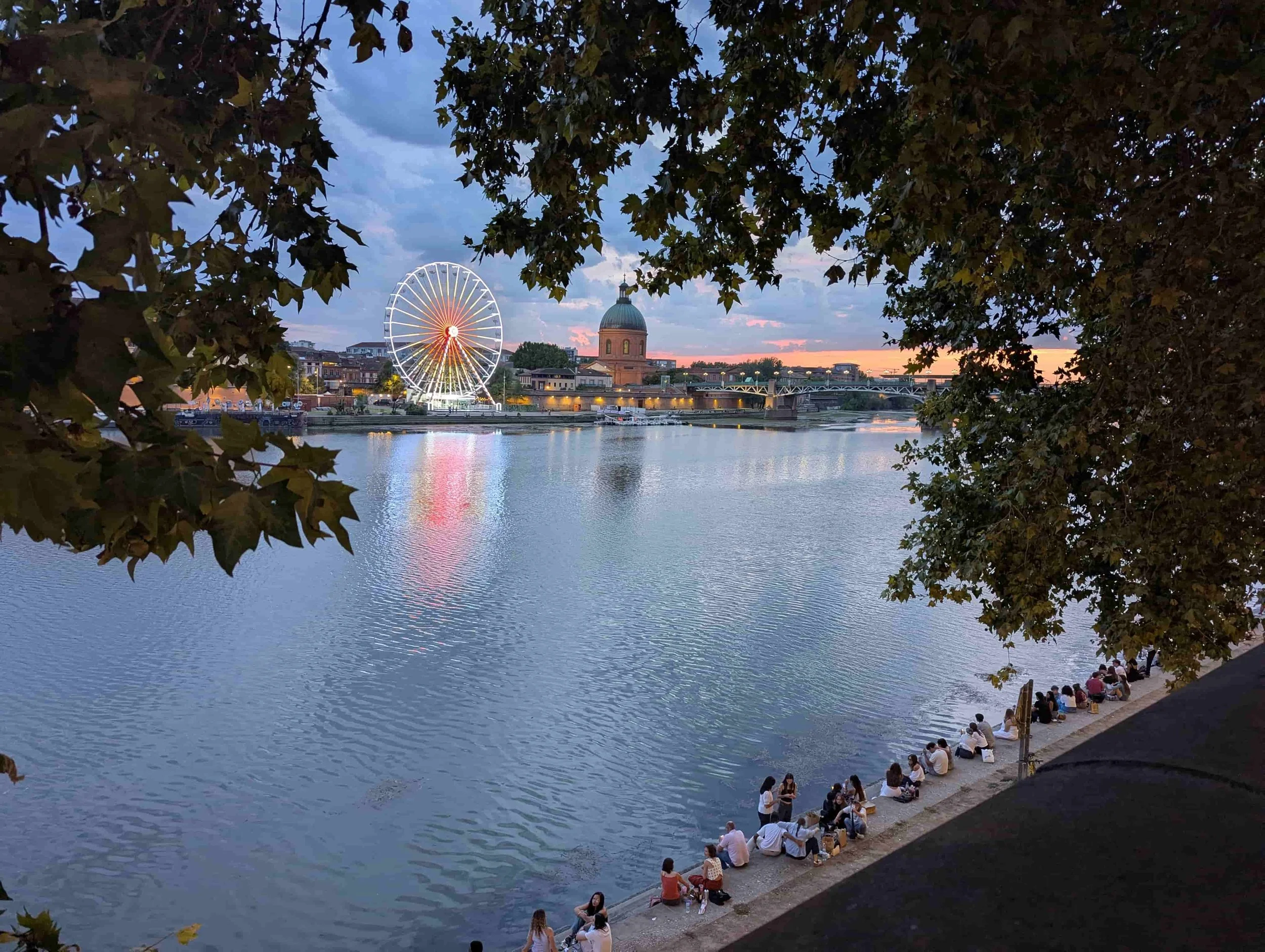 View over the sunset in Toulouse and the river Garonne