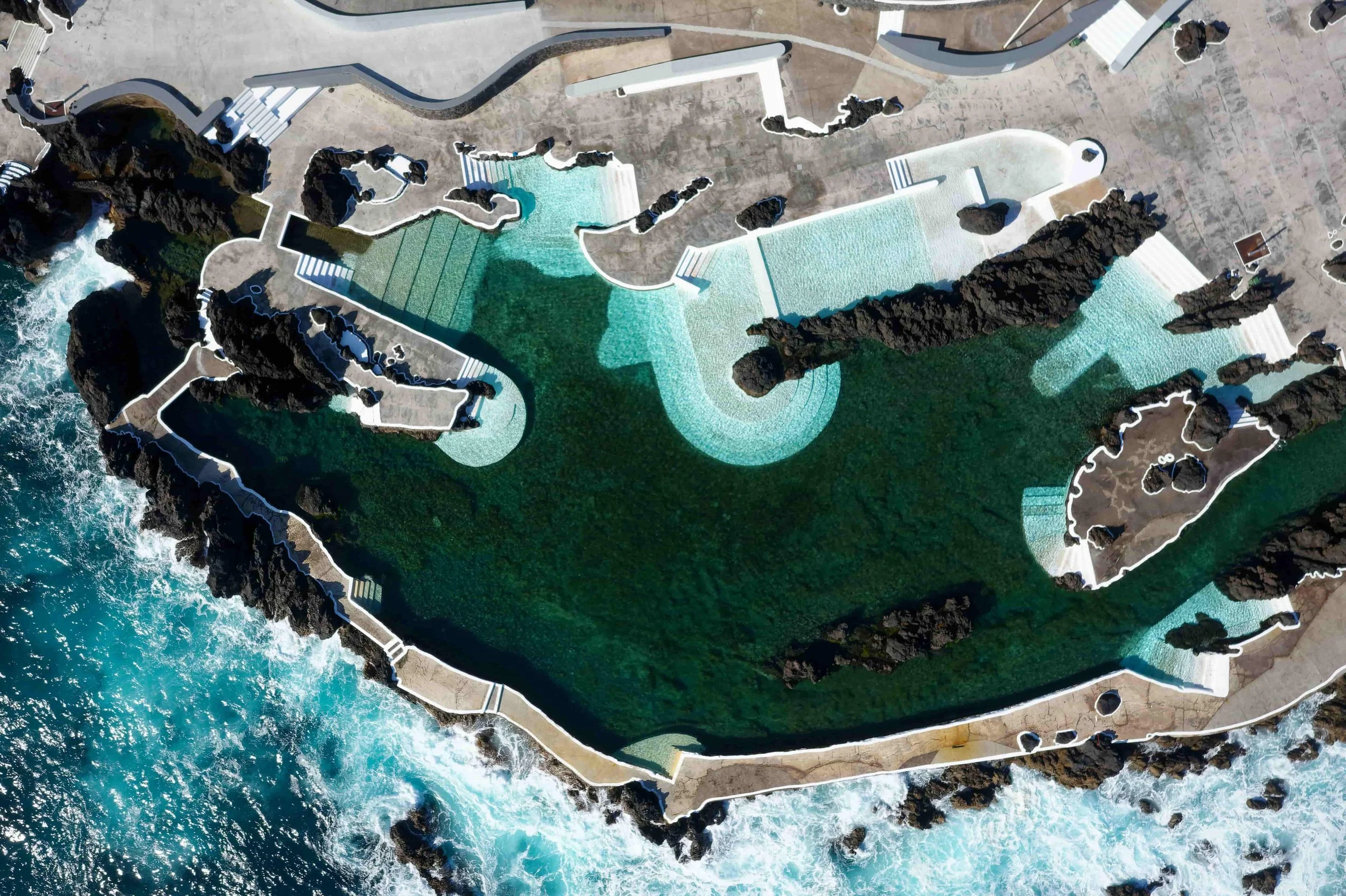 Aerial view on the natural pool at porto moniz