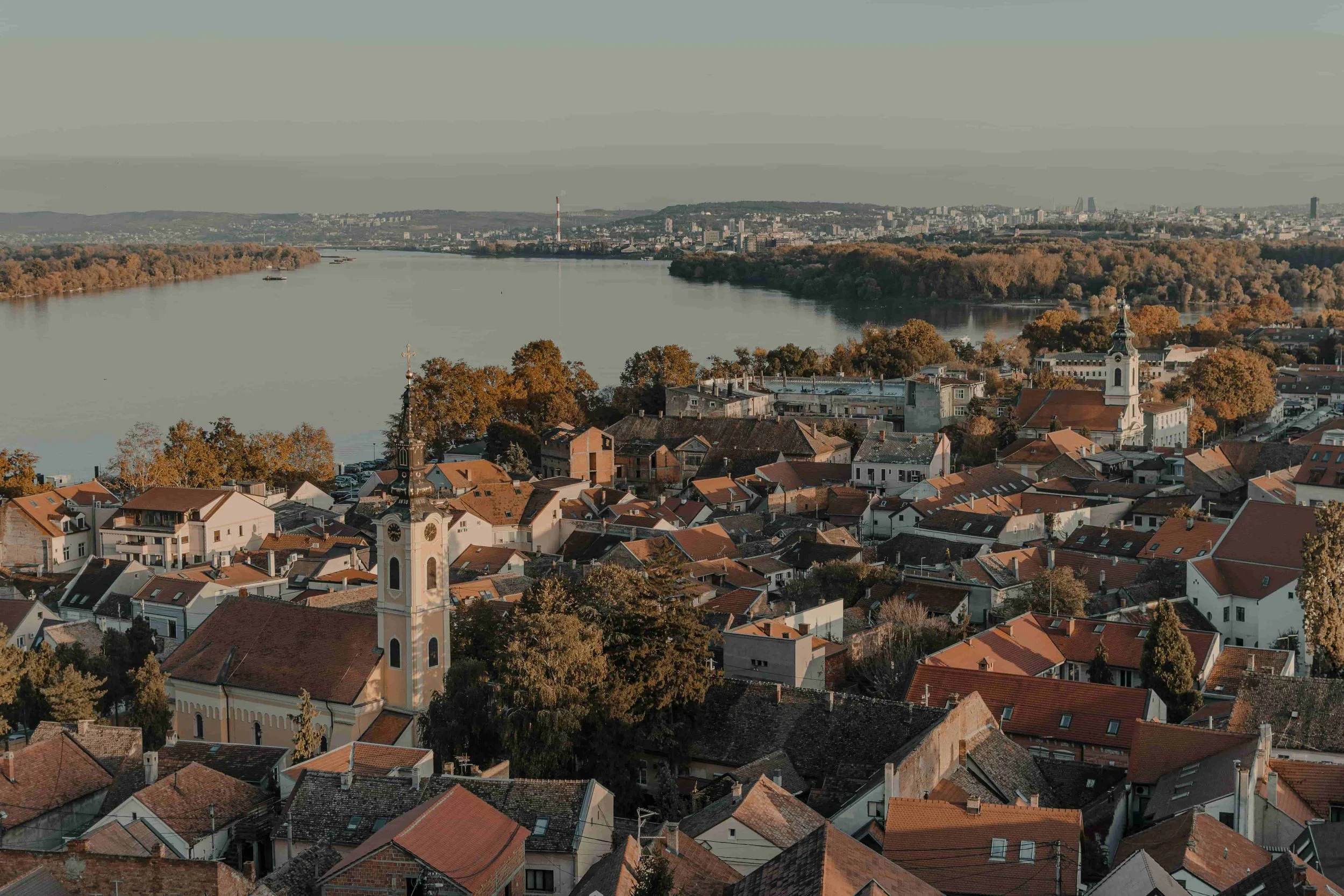 Aerial view on the city of Belgrade and the river