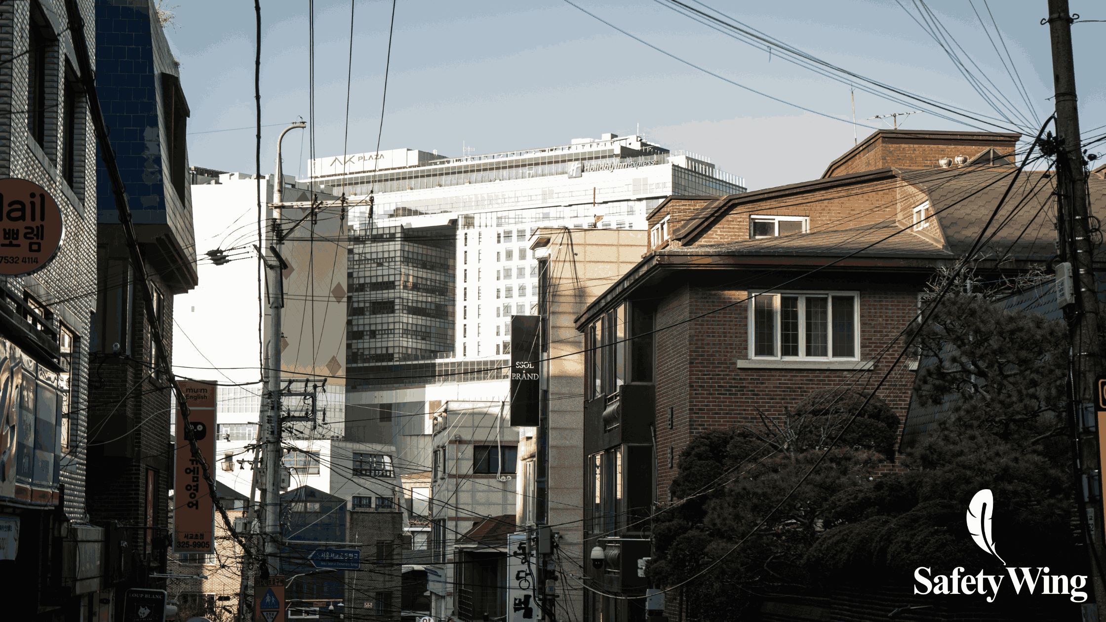 View on Streets in Hongdae Seoul with the safetywing logo at the bottom right